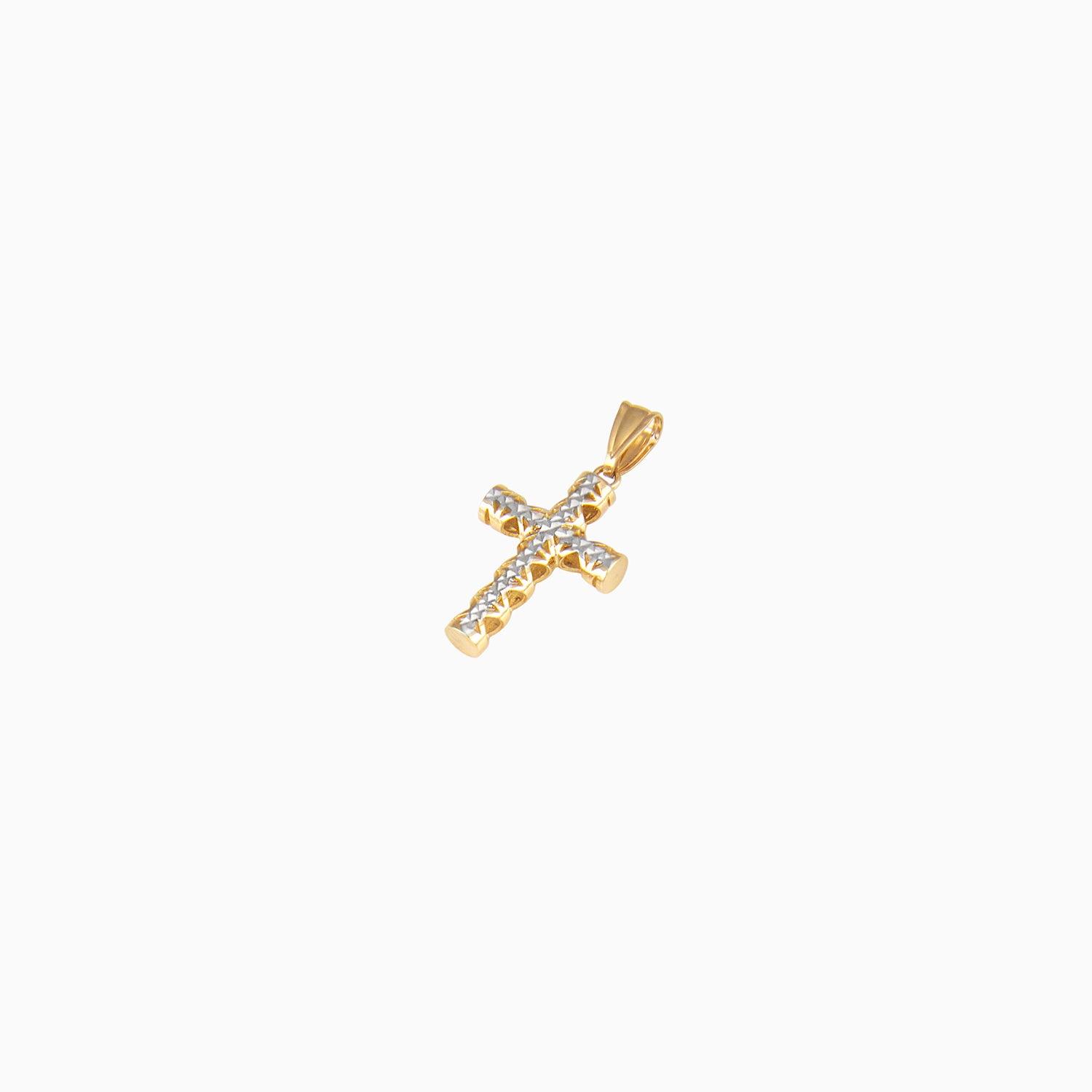 Diamond Cross Pendant 2 Yellow & White Gold 14k