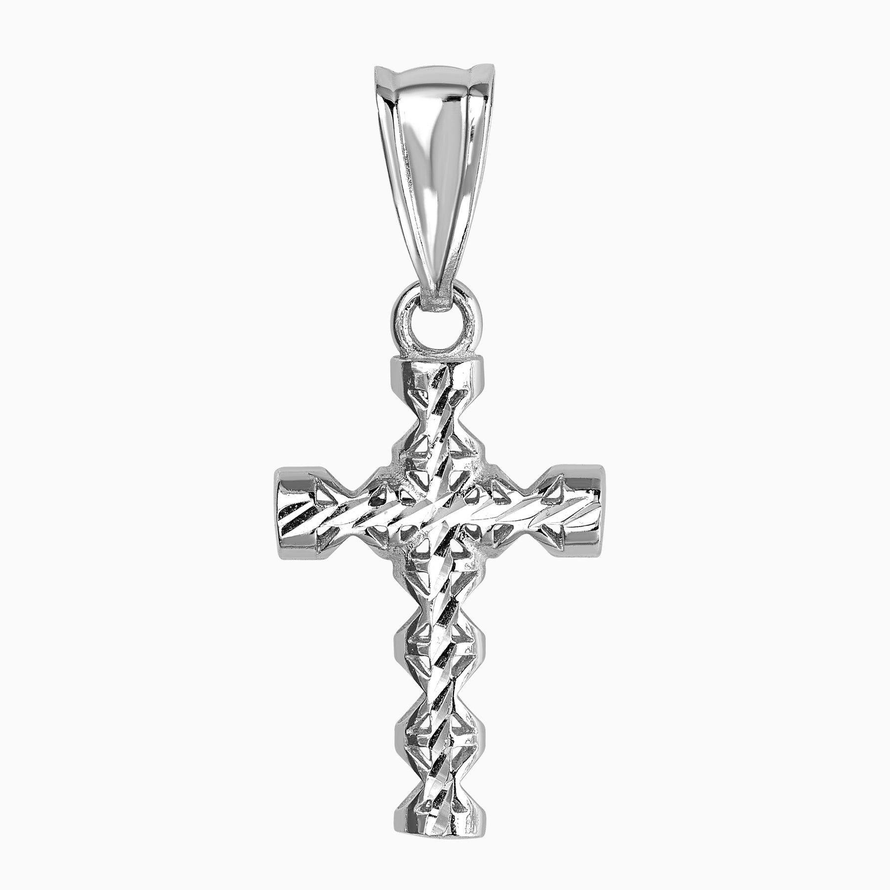14k White Gold Diamond Hollow Cross Pendant