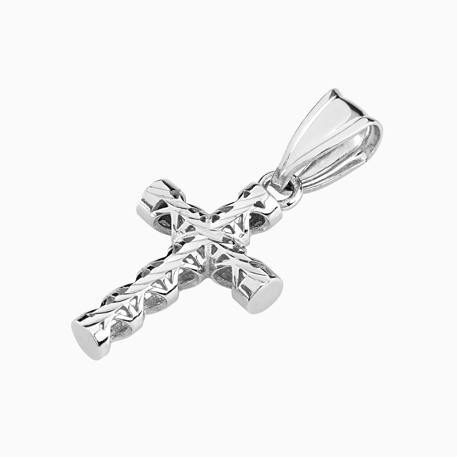 14k White Gold Diamond Hollow Cross Pendant