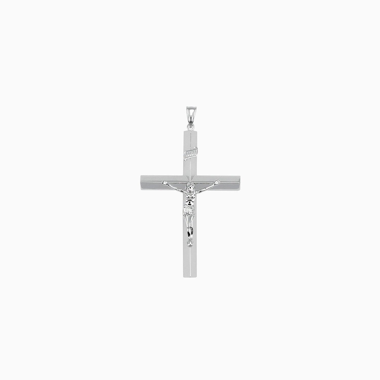 Dije Cruz Triangular con Cristo Oro Blanco 14k
