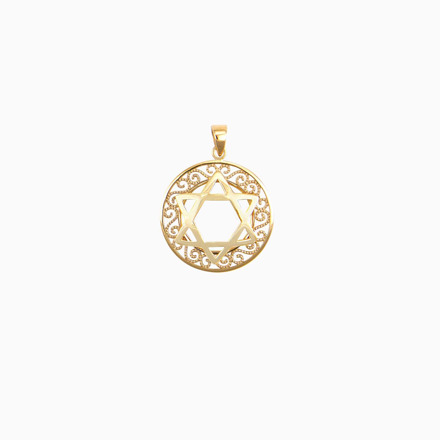 Star of David Medal Pendant 14k Yellow Gold
