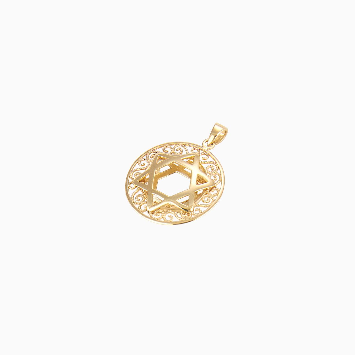 Star of David Medal Pendant 14k Yellow Gold