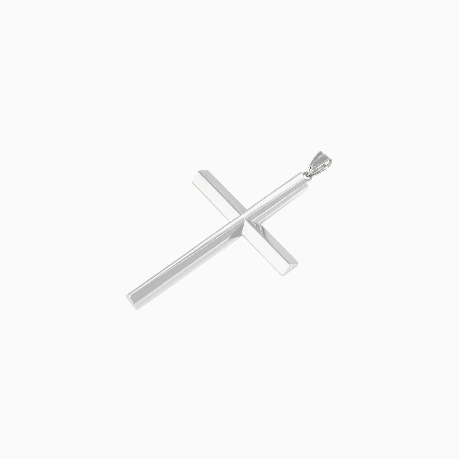 Dije Cruz Triangular Oro Blanco 14k