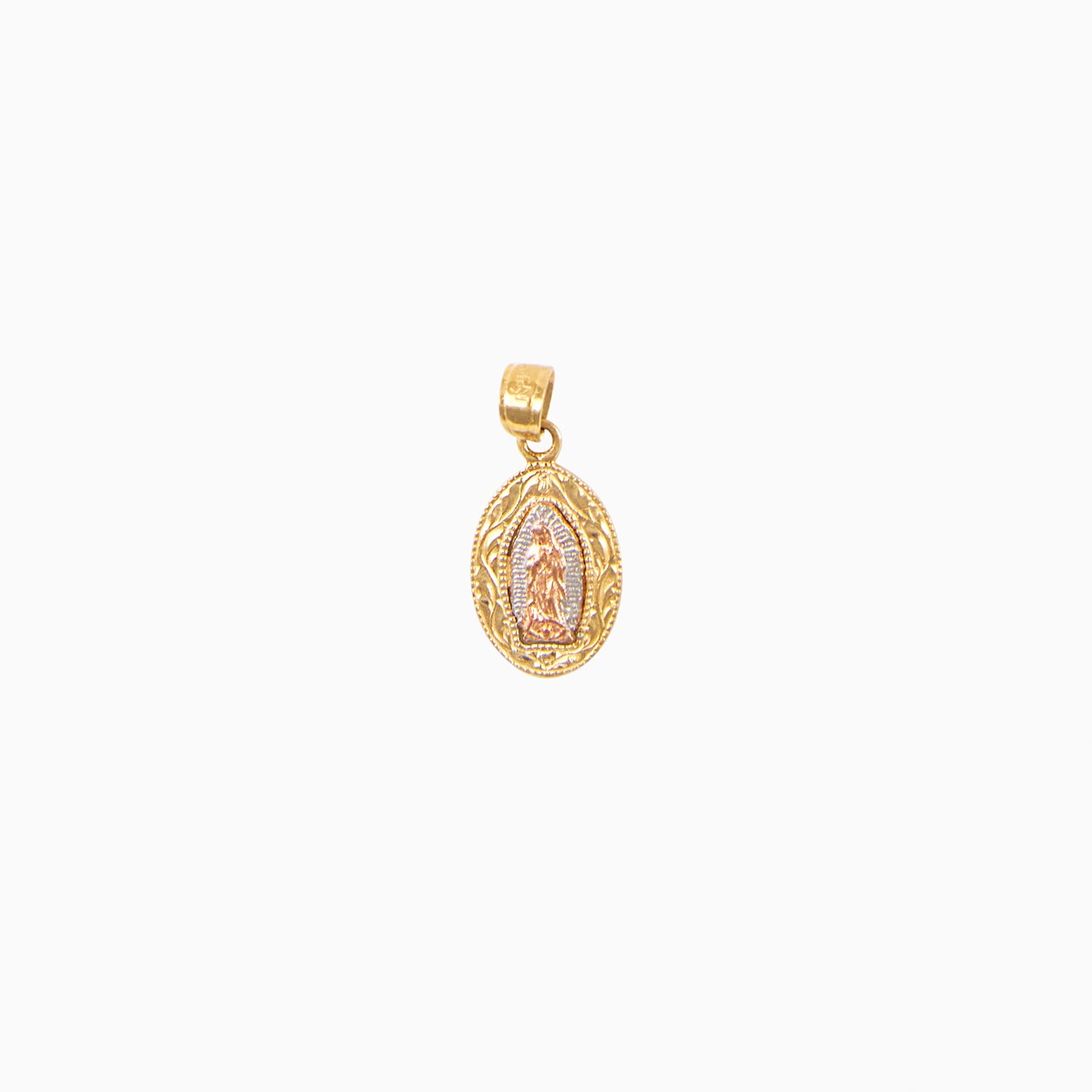 Dije Medalla Virgen 3 Oros Amarillo, Blanco & Rosa 14k