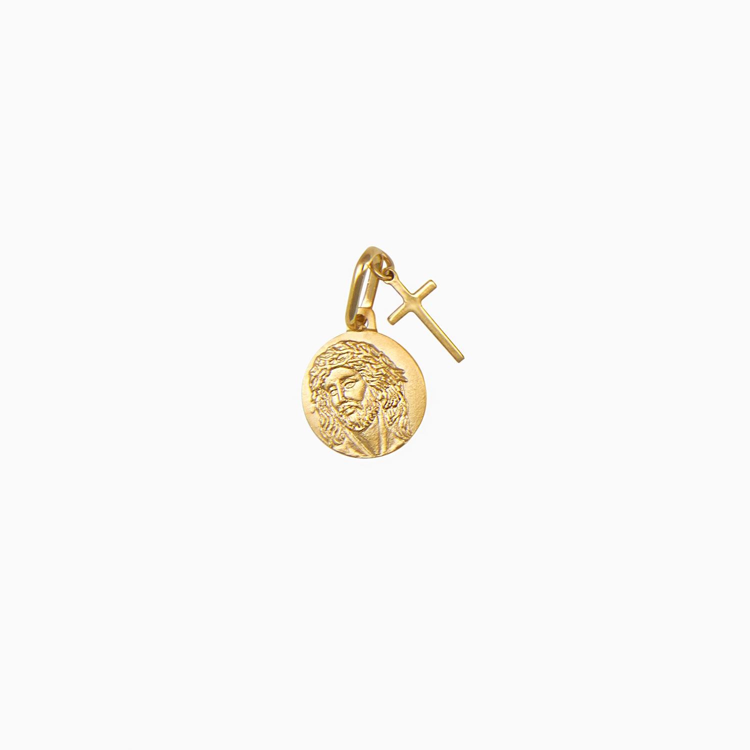 Dije Medalla Cristo con Cruz Oro Amarillo 14k