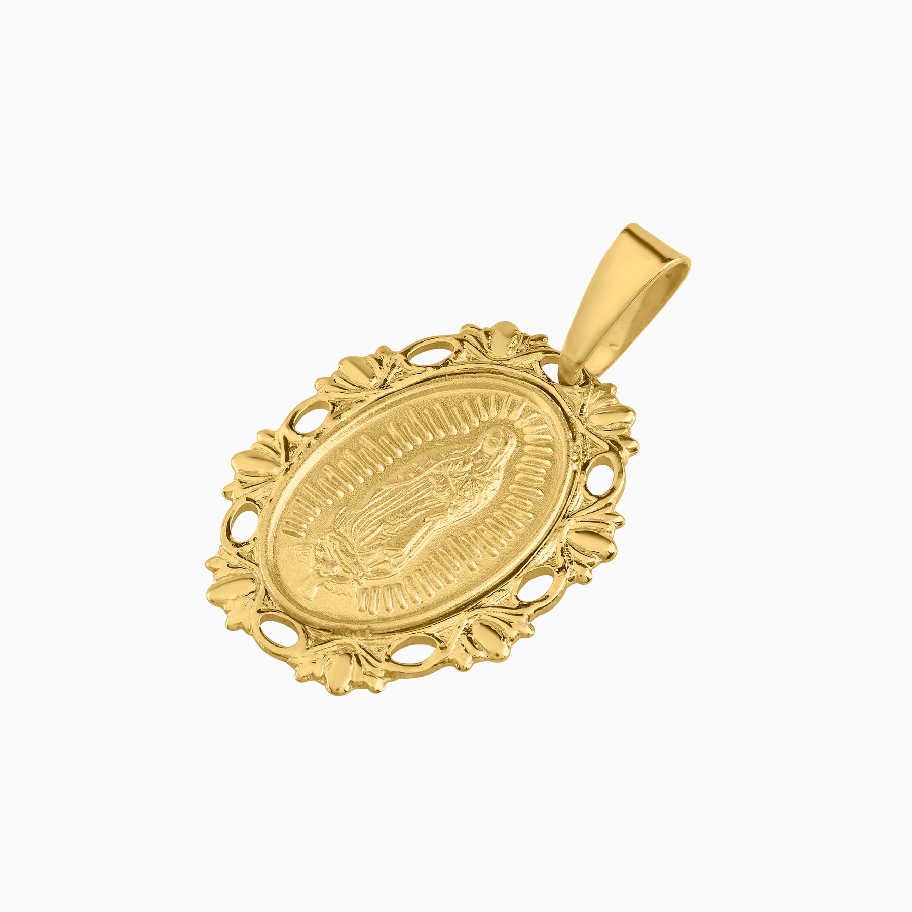 14k Yellow Gold Virgin of Guadalupe Oval Medal Pendant