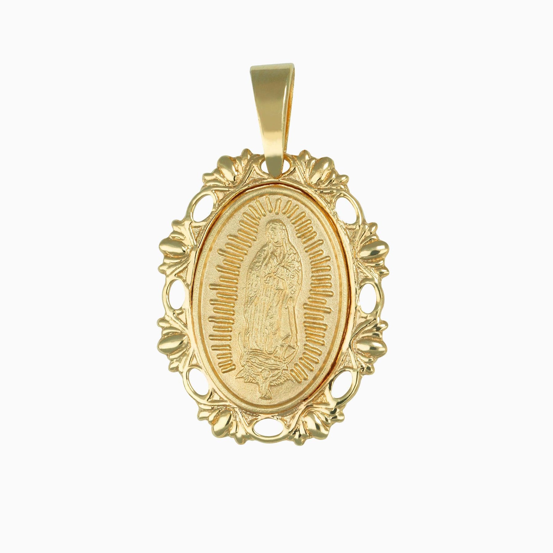 14k Yellow Gold Virgin of Guadalupe Oval Medal Pendant