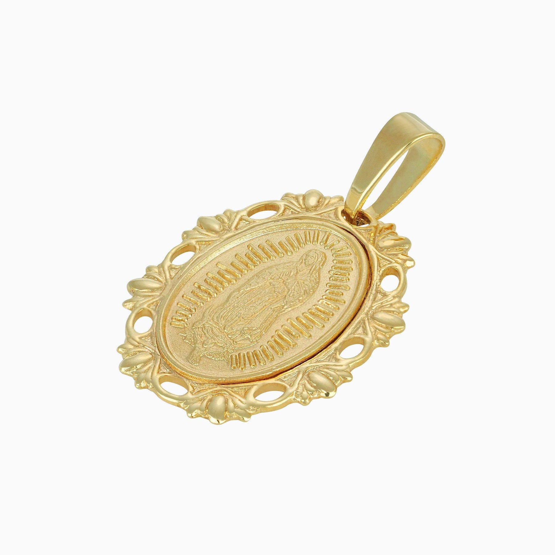 14k Yellow Gold Virgin of Guadalupe Oval Medal Pendant