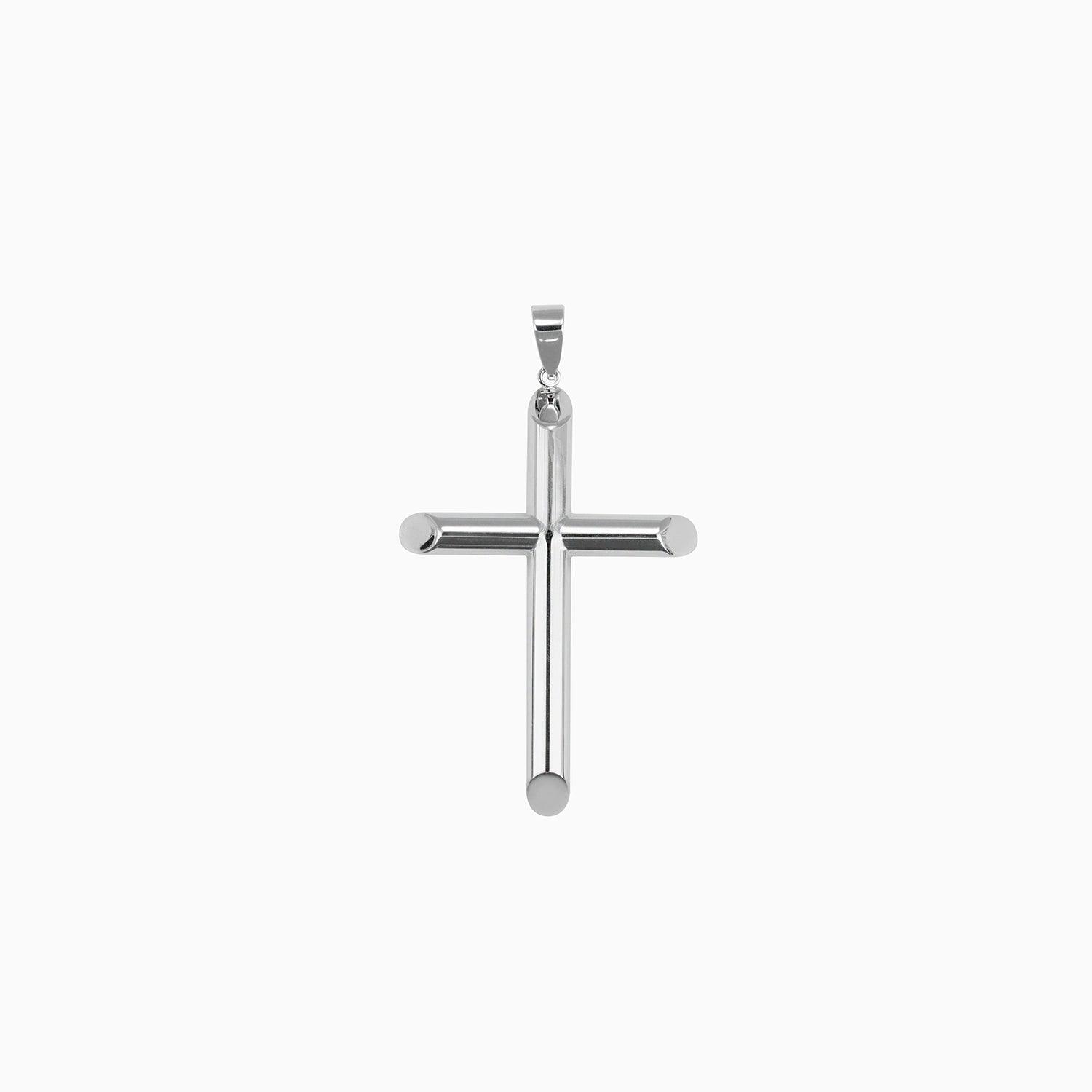 Dije Cruz Hueca Tubular Oro Blanco 14k