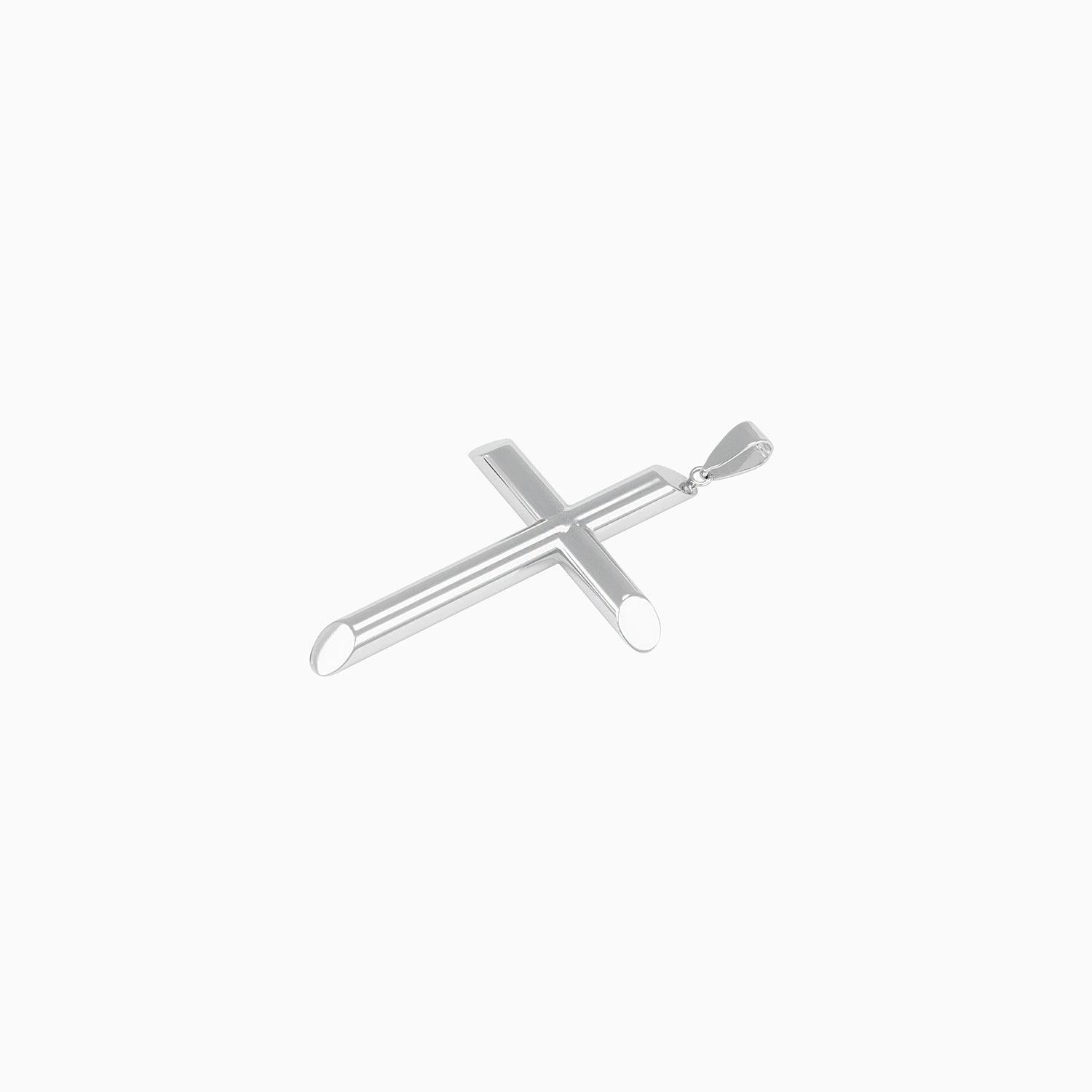 Dije Cruz Hueca Tubular Oro Blanco 14k