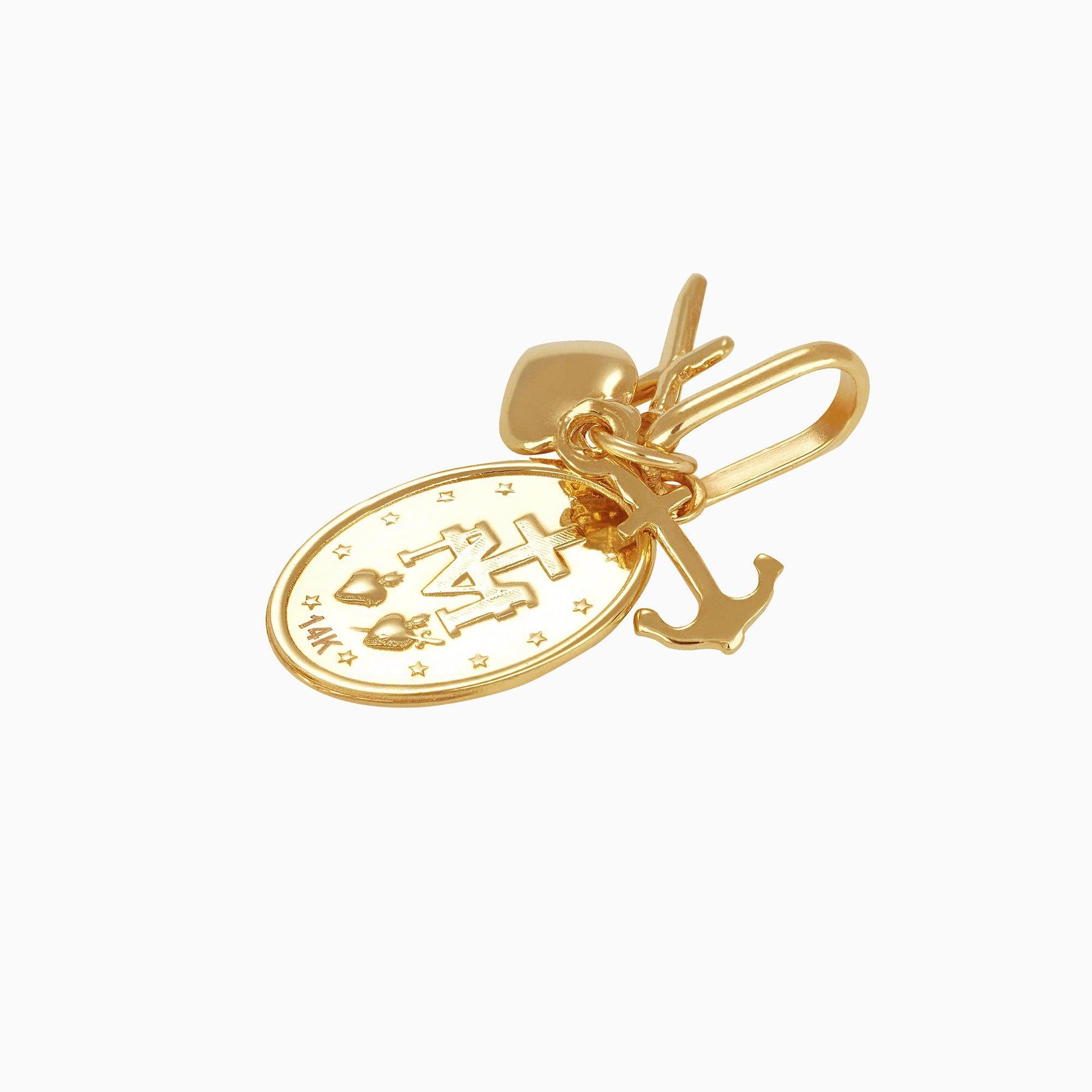 Sacred Heart & Virgin Medal Pendant with Heart, Cross & Anchor 14k Yellow Gold