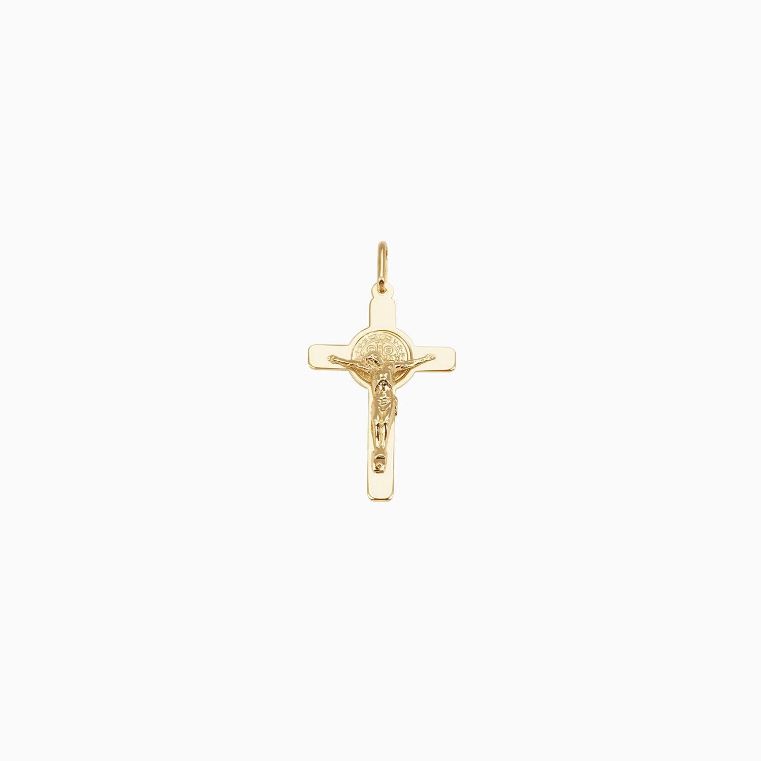 Dije Cruz con Moneda San Benito & Cristo Oro Amarillo 14k