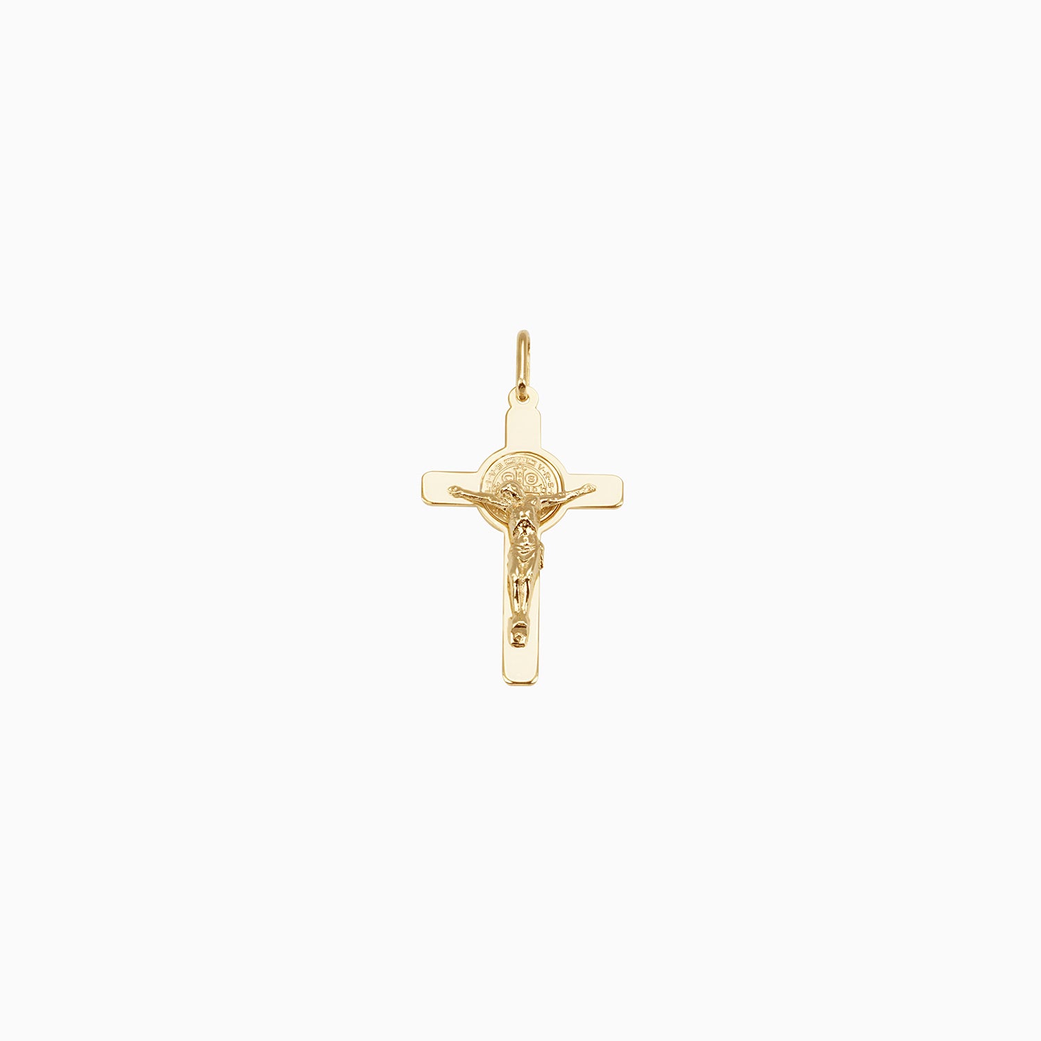 Dije Cruz con Moneda Figura San Benito Oro Amarillo 14k