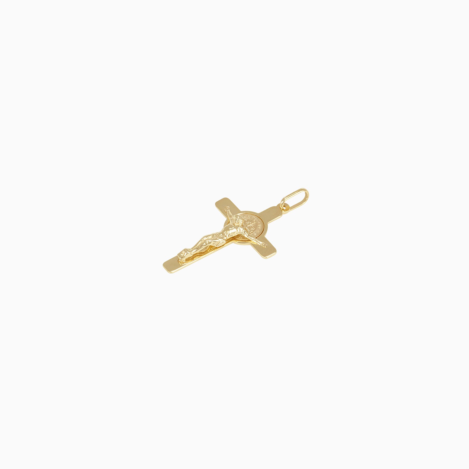 Dije Cruz con Moneda Figura San Benito Oro Amarillo 14k
