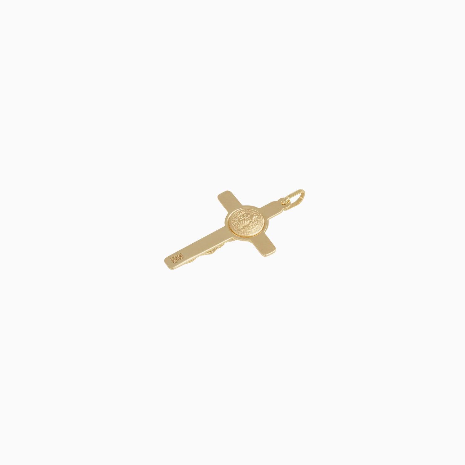 Dije Cruz con Moneda San Benito & Cristo Oro Amarillo 14k