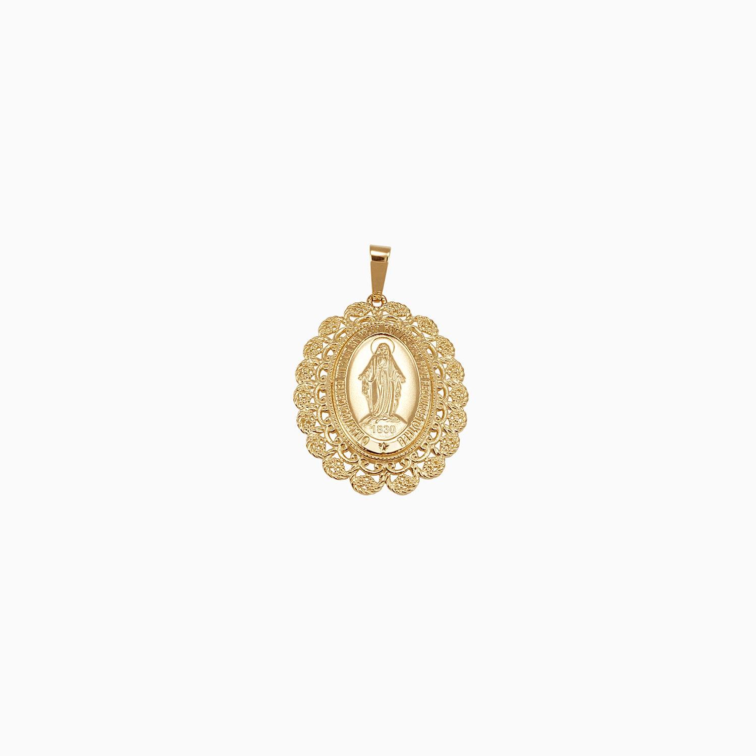 Dije Medalla Ovalada con Ornamentos Oro Amarillo 14k