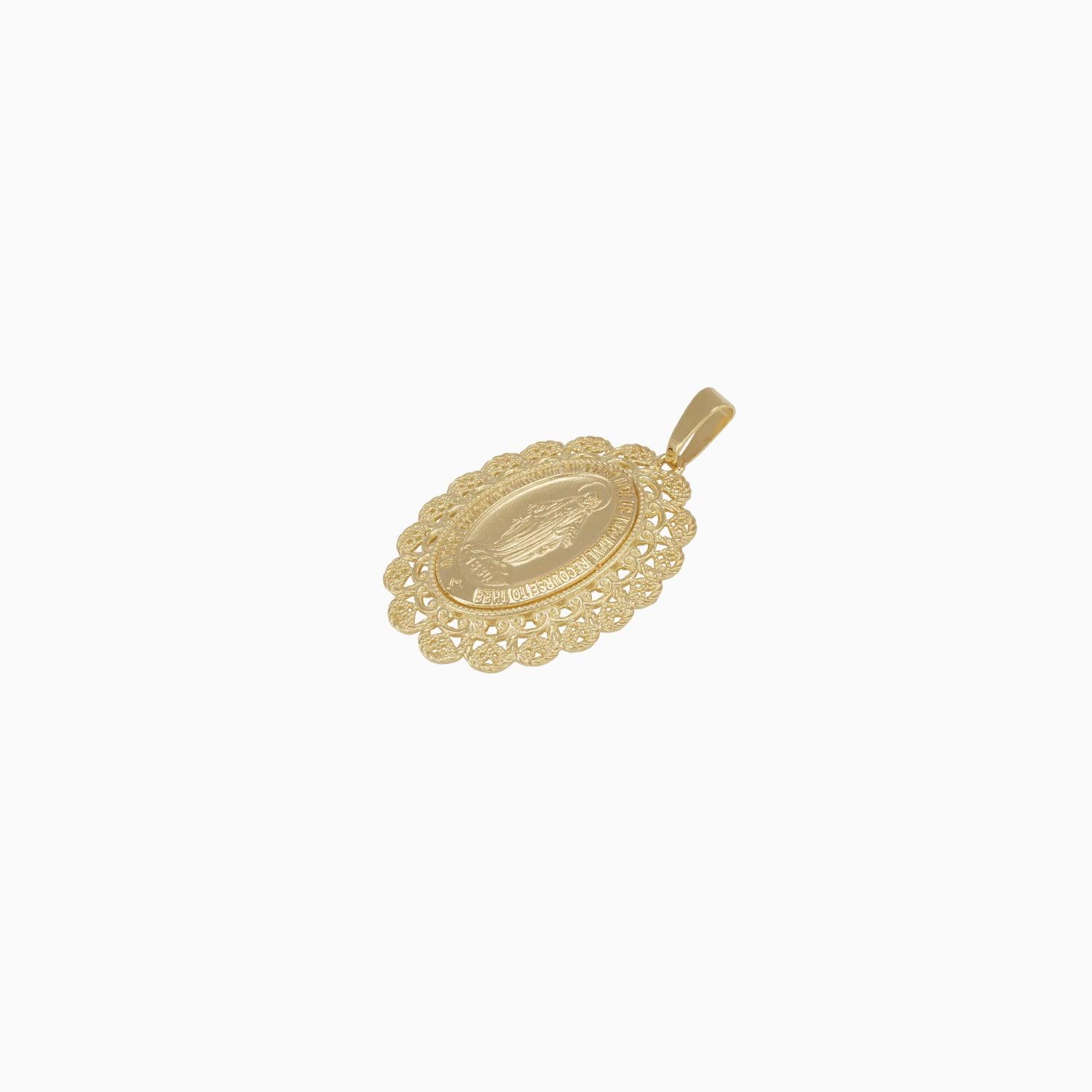 Dije Medalla Ovalada con Ornamentos Oro Amarillo 14k