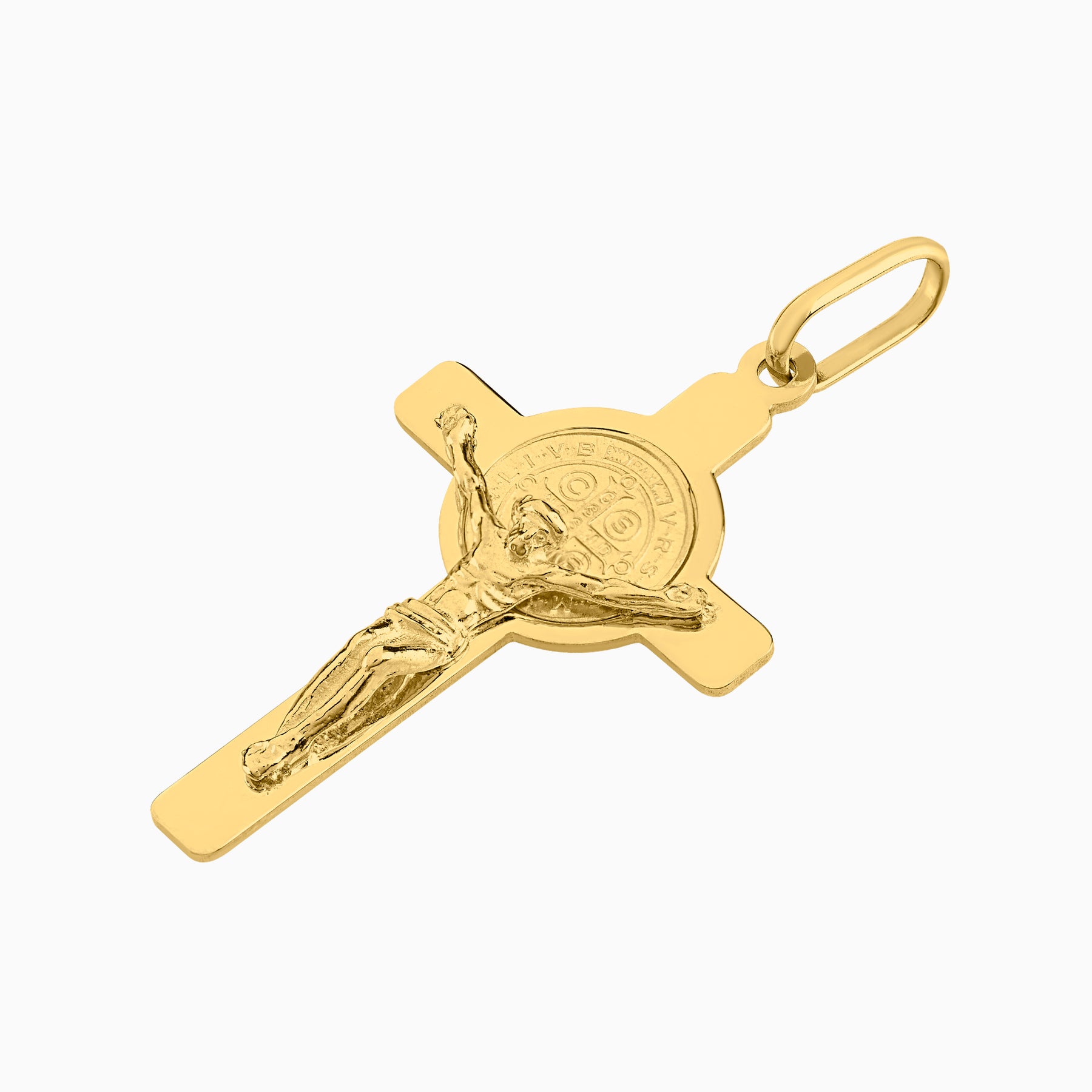Dije Cruz con Cristo & Moneda San Benito Oro Amarillo 14k
