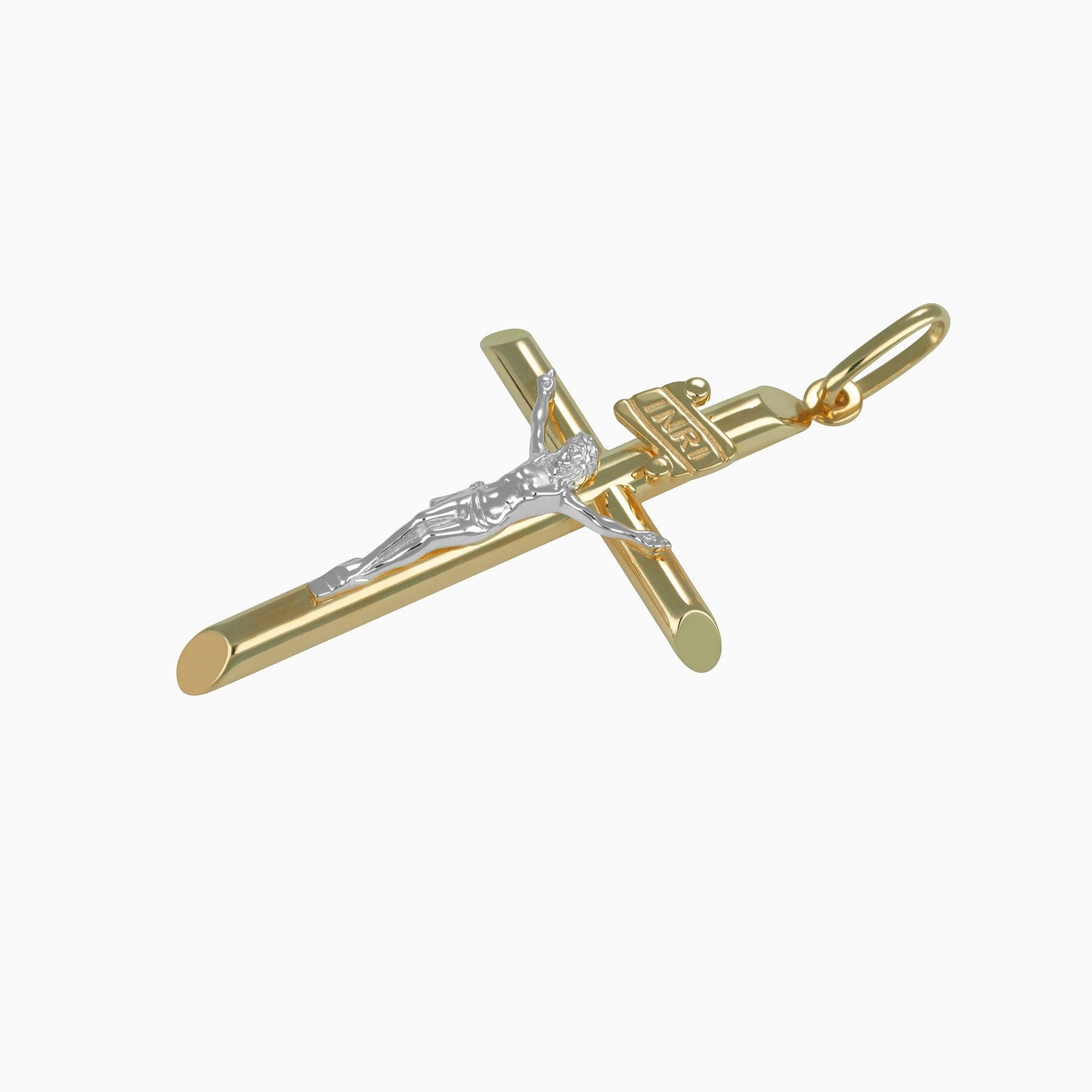 Dije Cruz con Cristo Oro Amarillo & Blanco 14k
