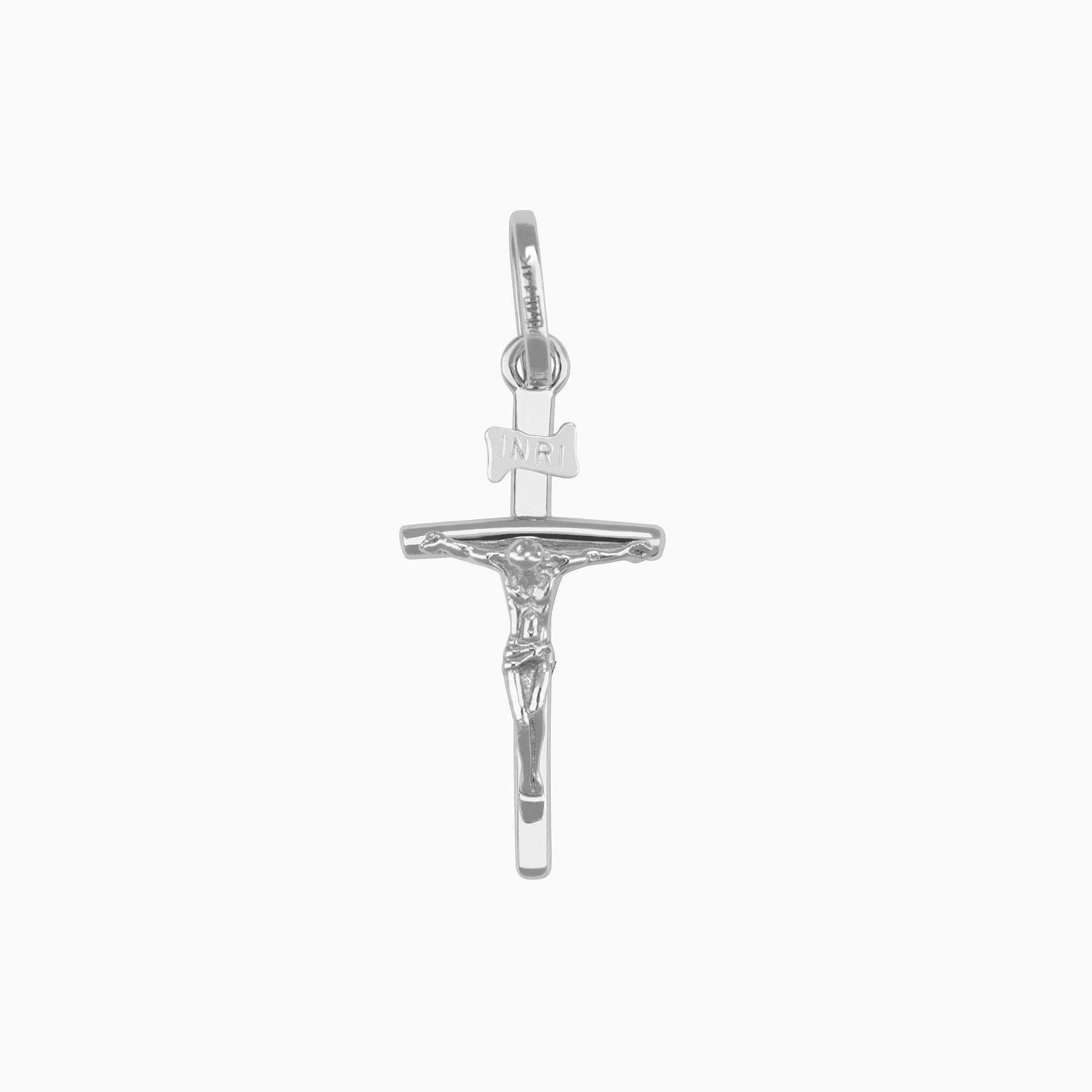 Dije Cruz con Cristo Oro Blanco 14k