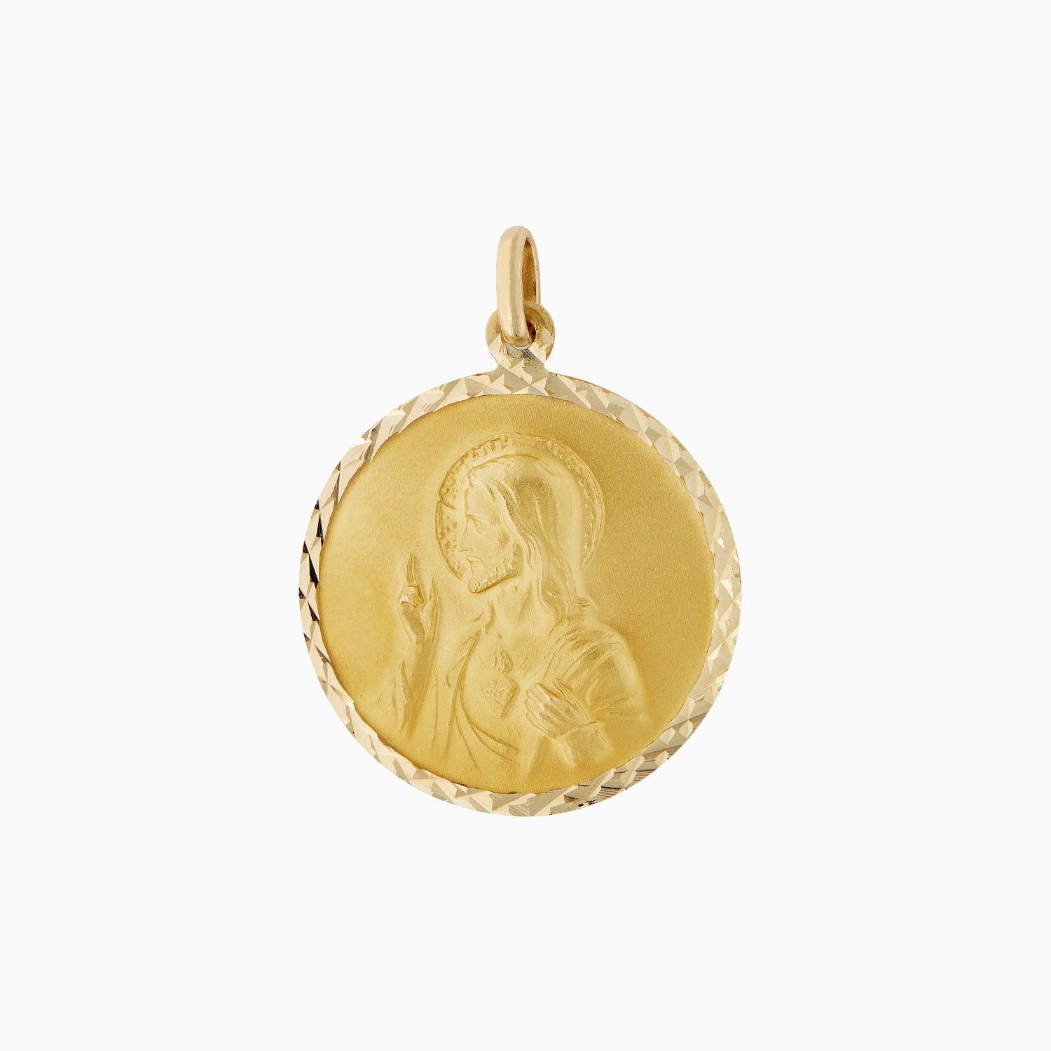 2-sided Guadalupe and Sacred Heart Medal, 14k Gold