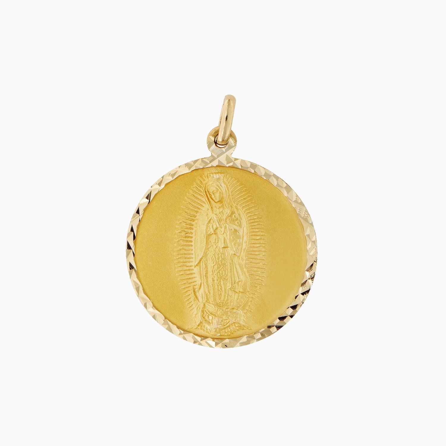 2-sided Guadalupe and Sacred Heart Medal, 14k Gold