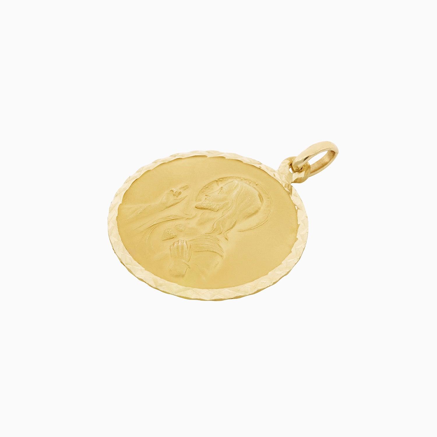 2-sided Guadalupe and Sacred Heart Medal, 14k Gold