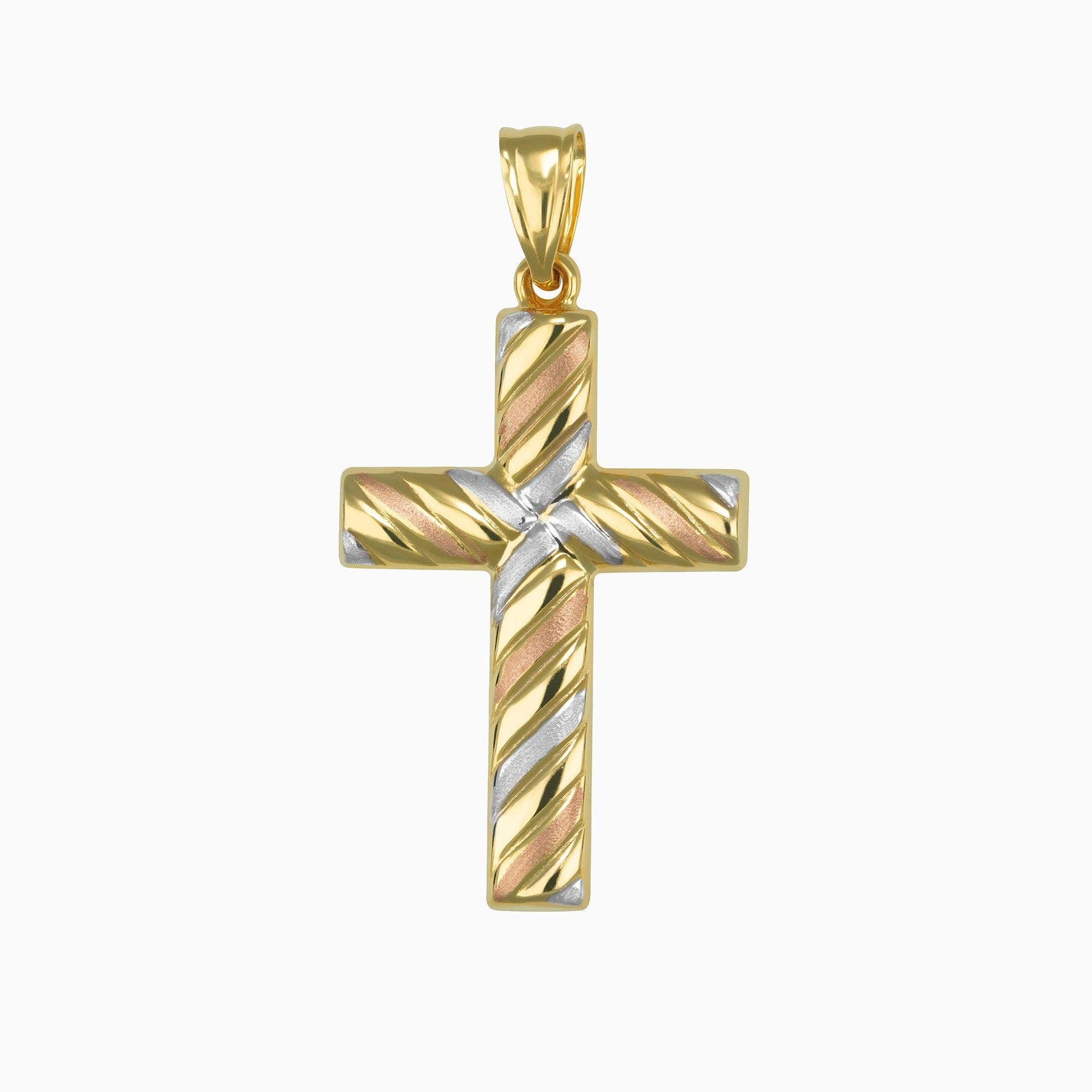 14k White, Yellow & Rose Gold Cross Pendant