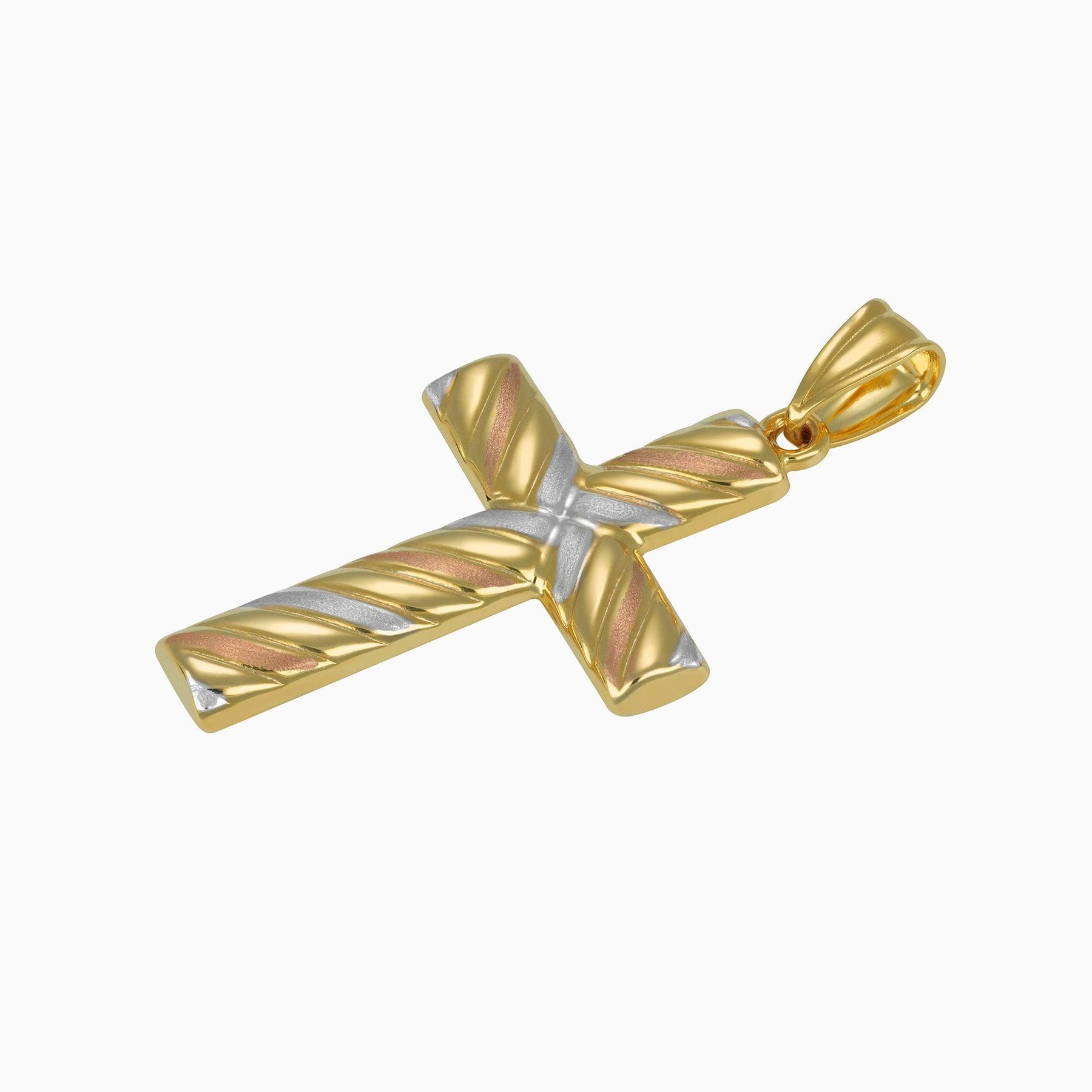 14k White, Yellow & Rose Gold Cross Pendant