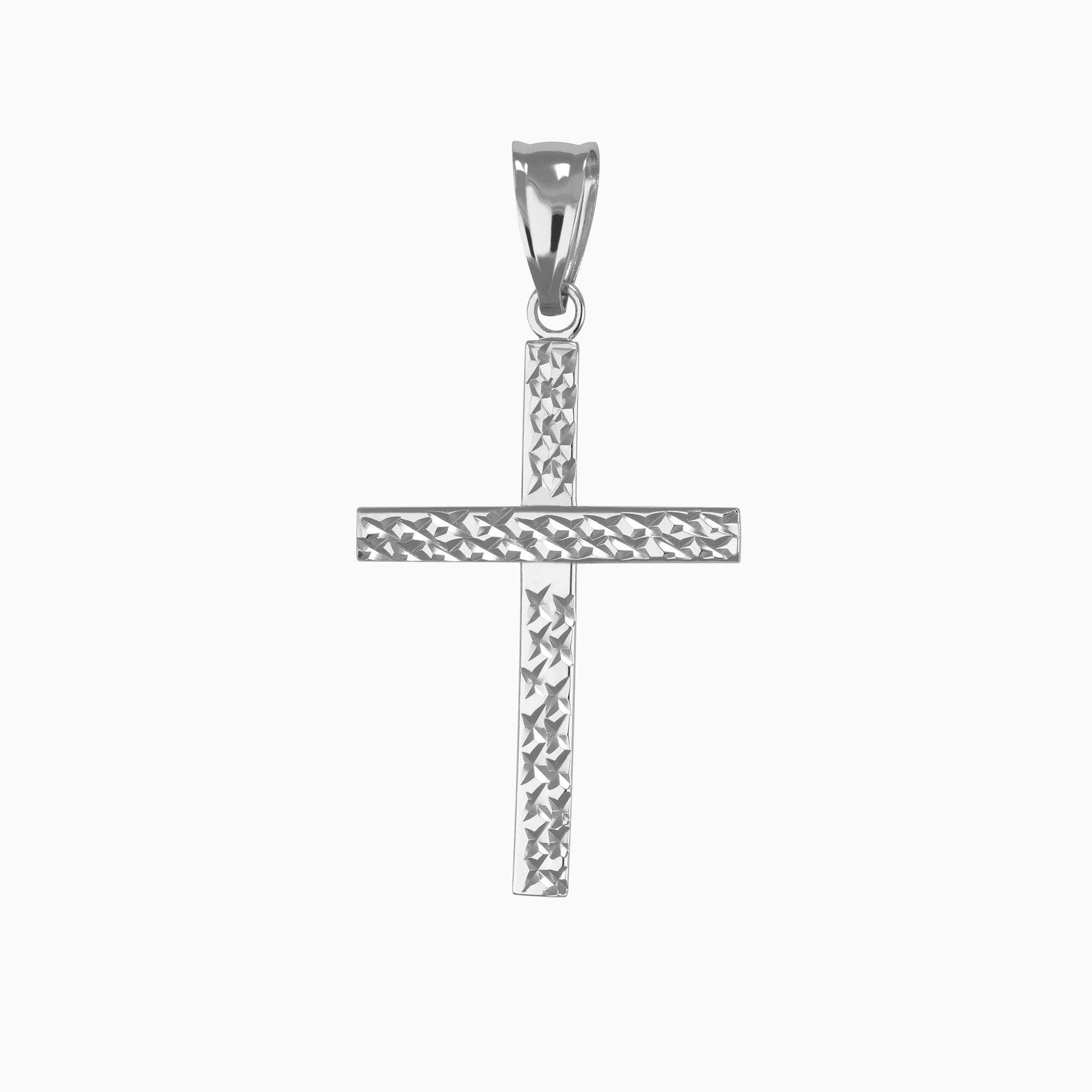 Dije Cruz Diamantada Oro Blanco 14k