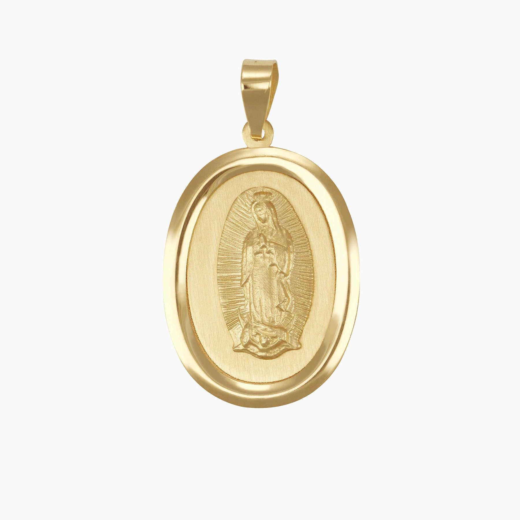 14k Yellow Gold Virgin of Guadalupe Oval Medal Pendant