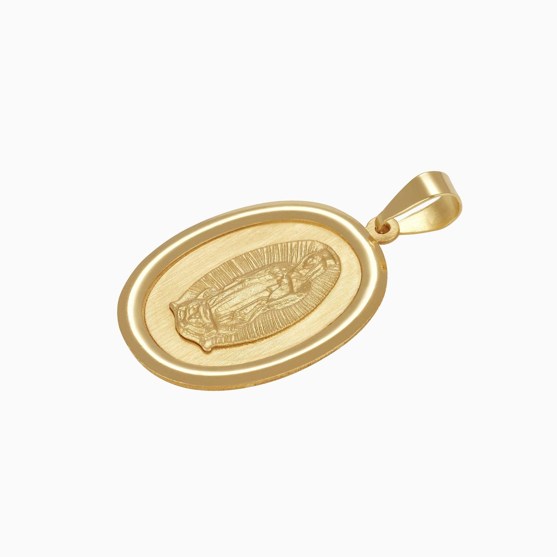 14k Yellow Gold Virgin of Guadalupe Oval Medal Pendant