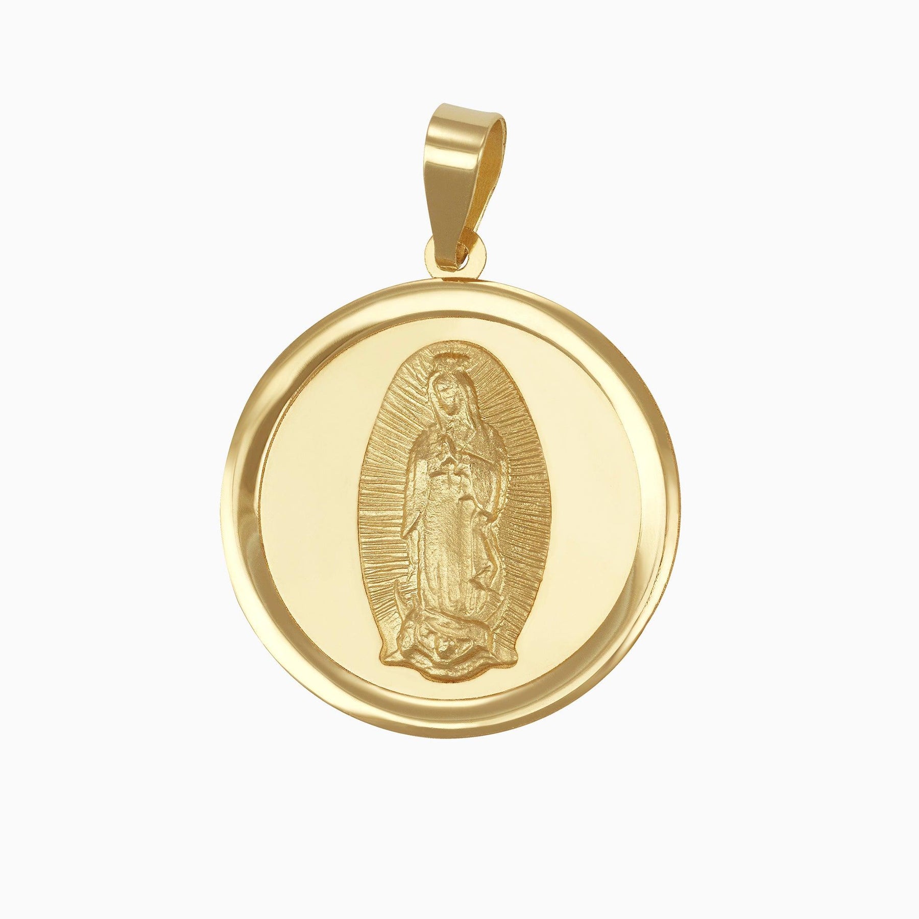 14k Yellow Gold Virgin of Guadalupe Circular Medal Pendant