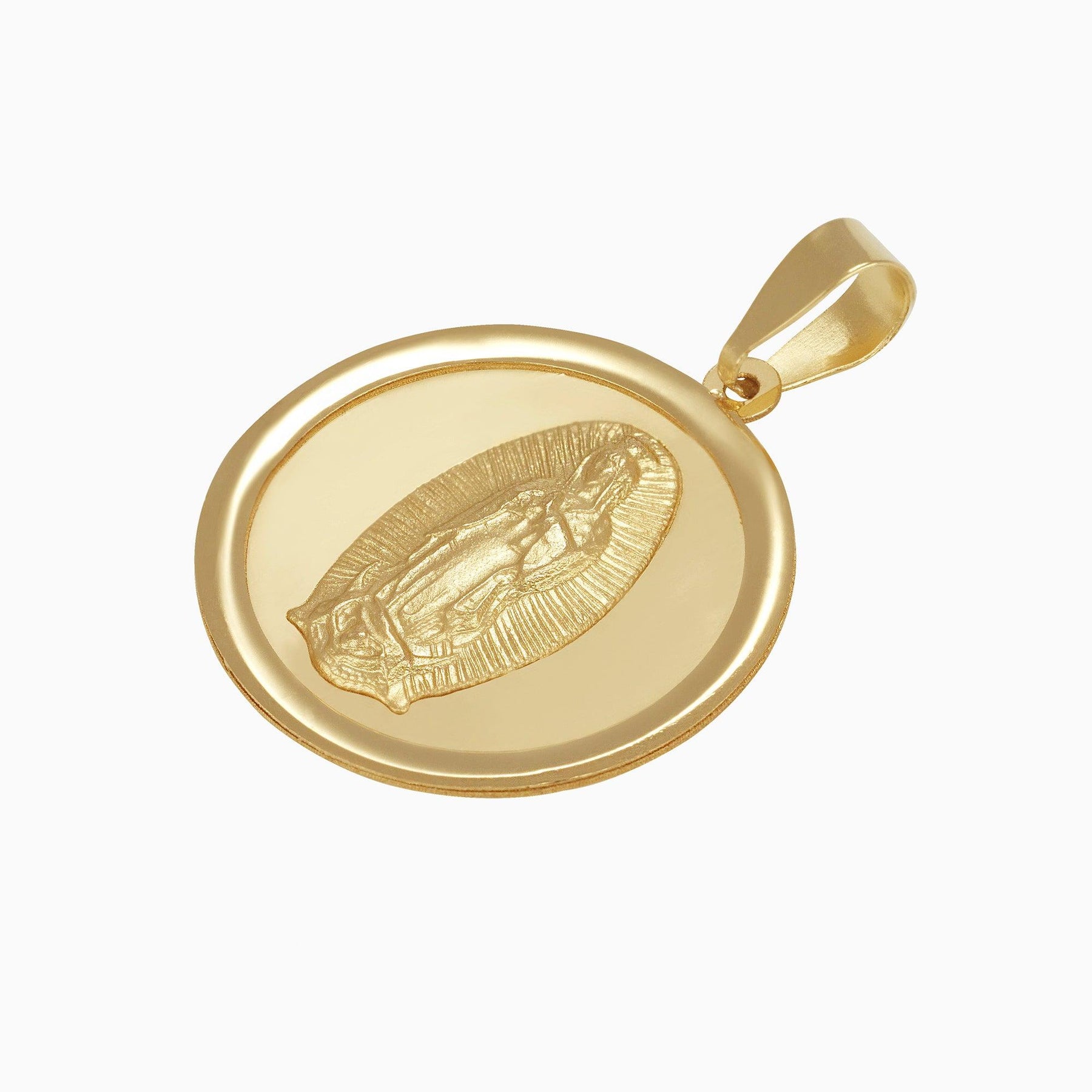 14k Yellow Gold Virgin of Guadalupe Circular Medal Pendant