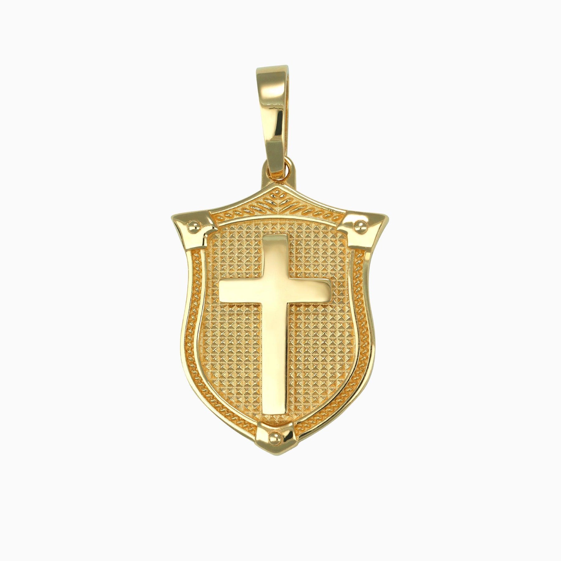 Shield Medal Pendant with Cross 14k Yellow Gold