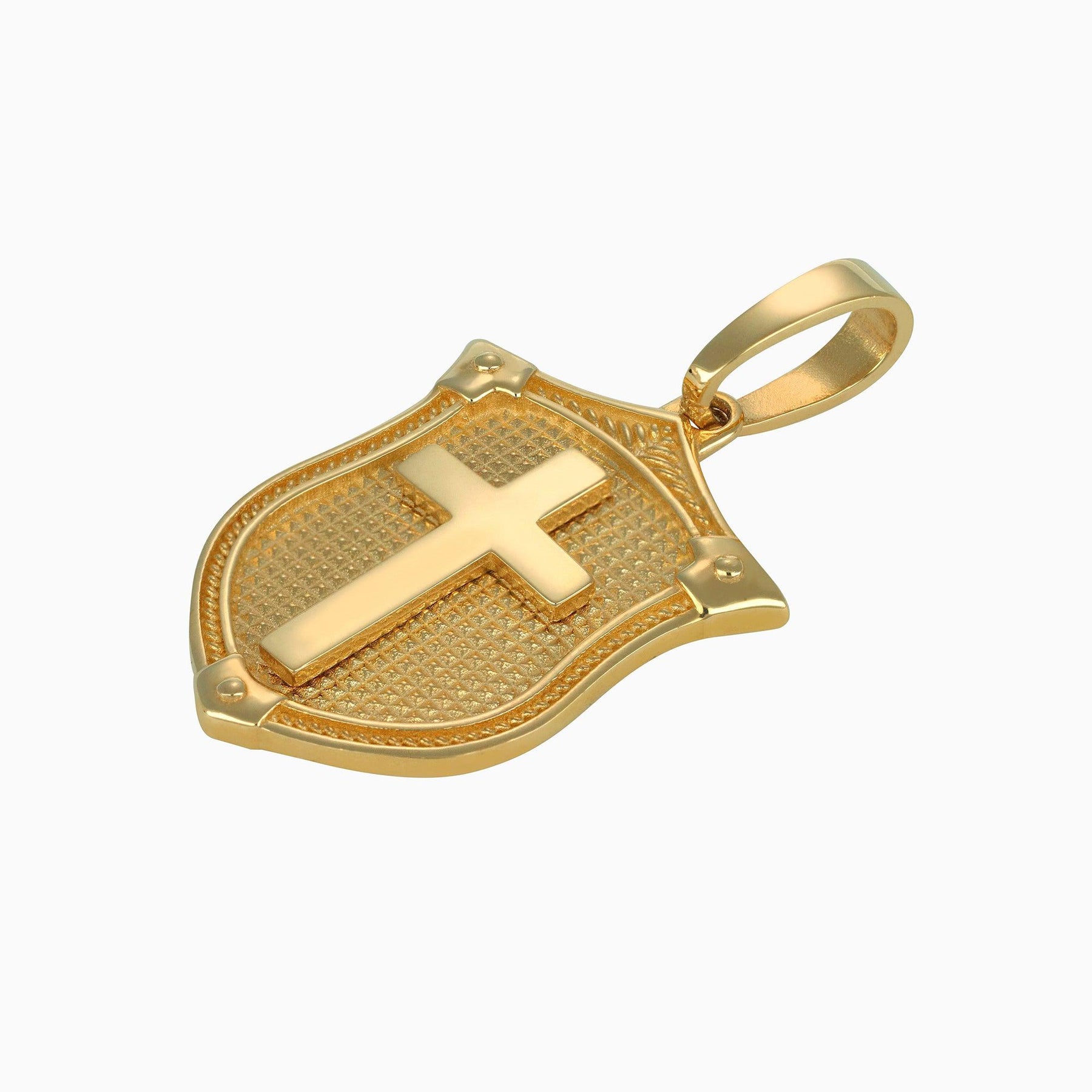 Shield Medal Pendant with Cross 14k Yellow Gold