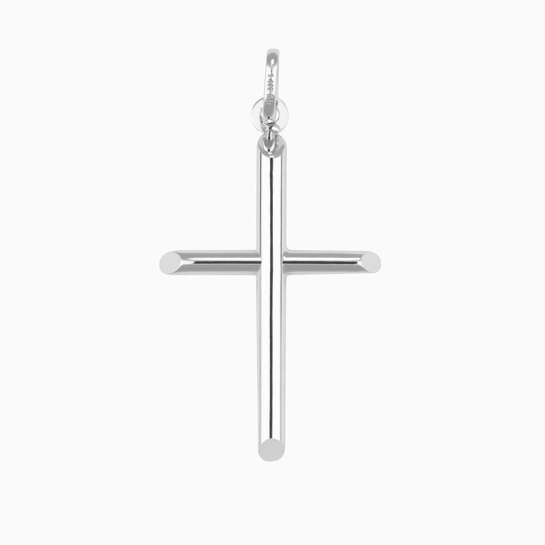 Dije Cruz Tubular Oro Blanco 14k
