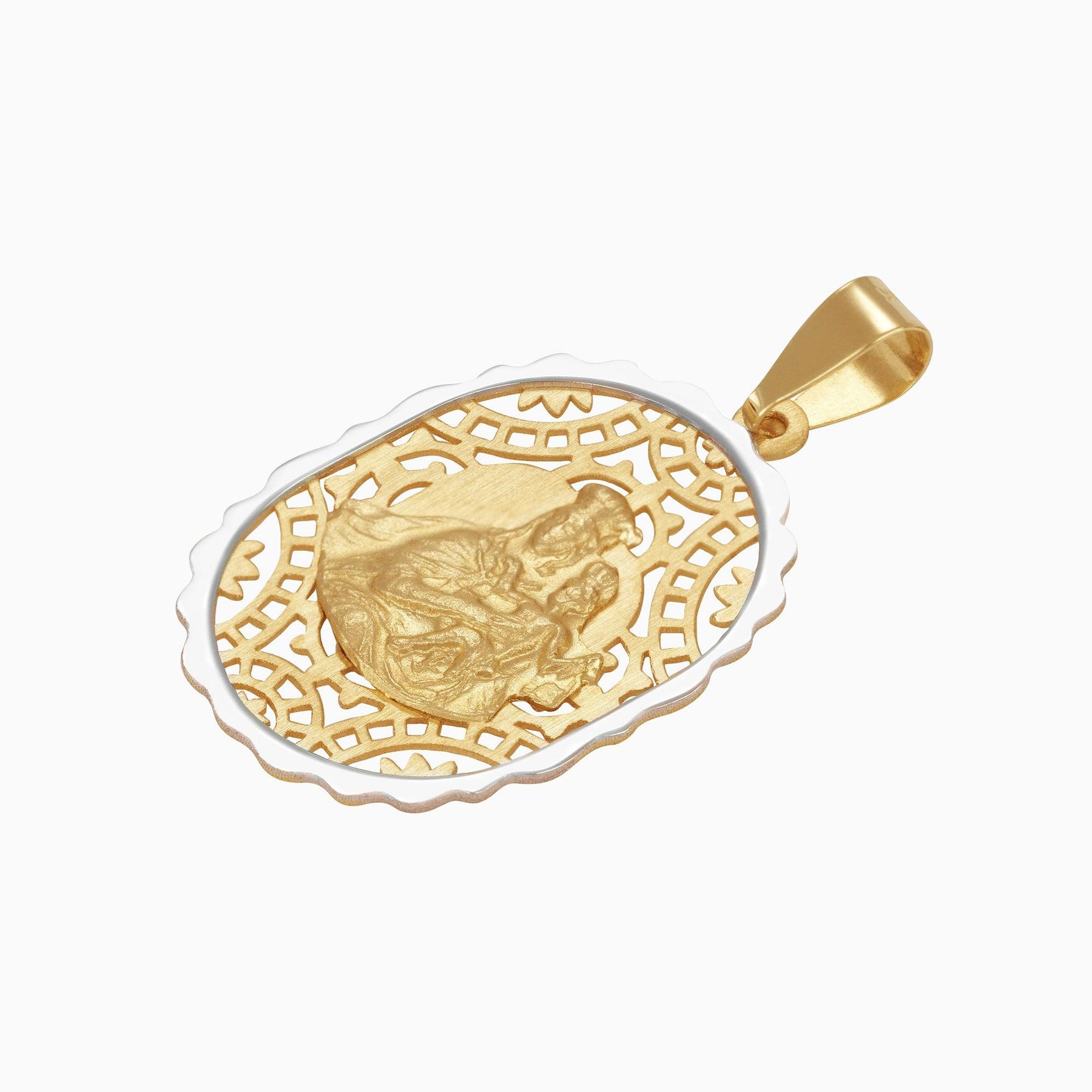 Virgin Medal Pendant with Holy Child 14k Yellow & White Gold