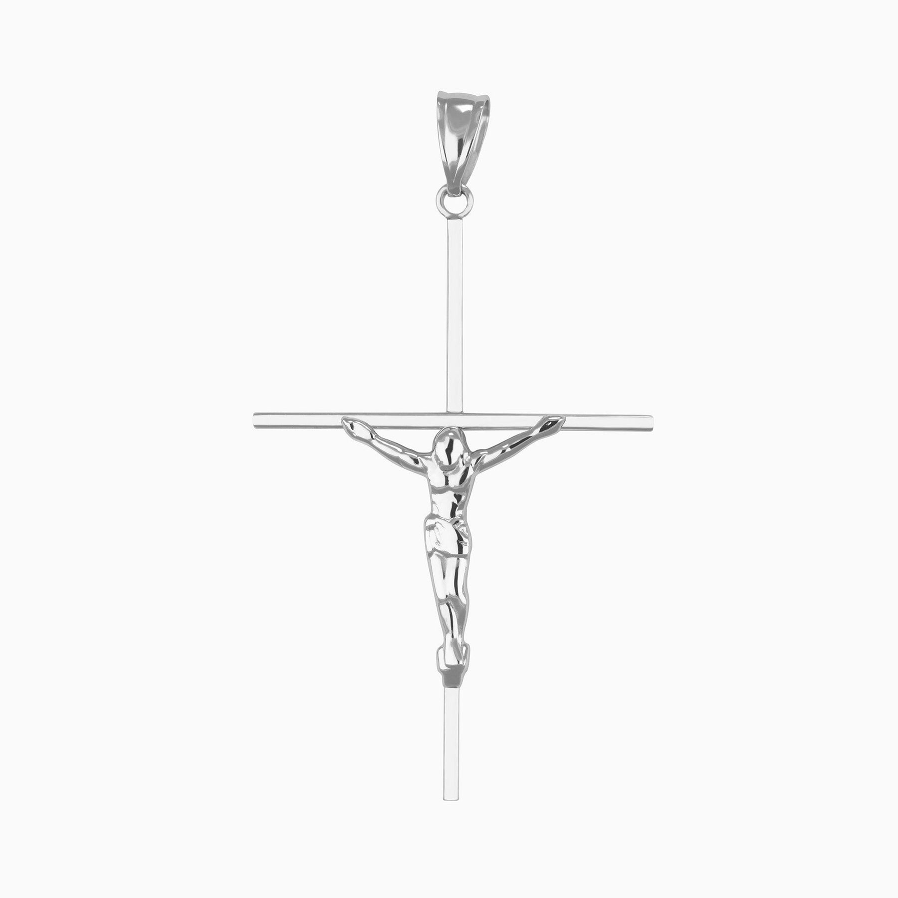 Dije Cruz con Cristo Ultra Light Oro Blanco 14k