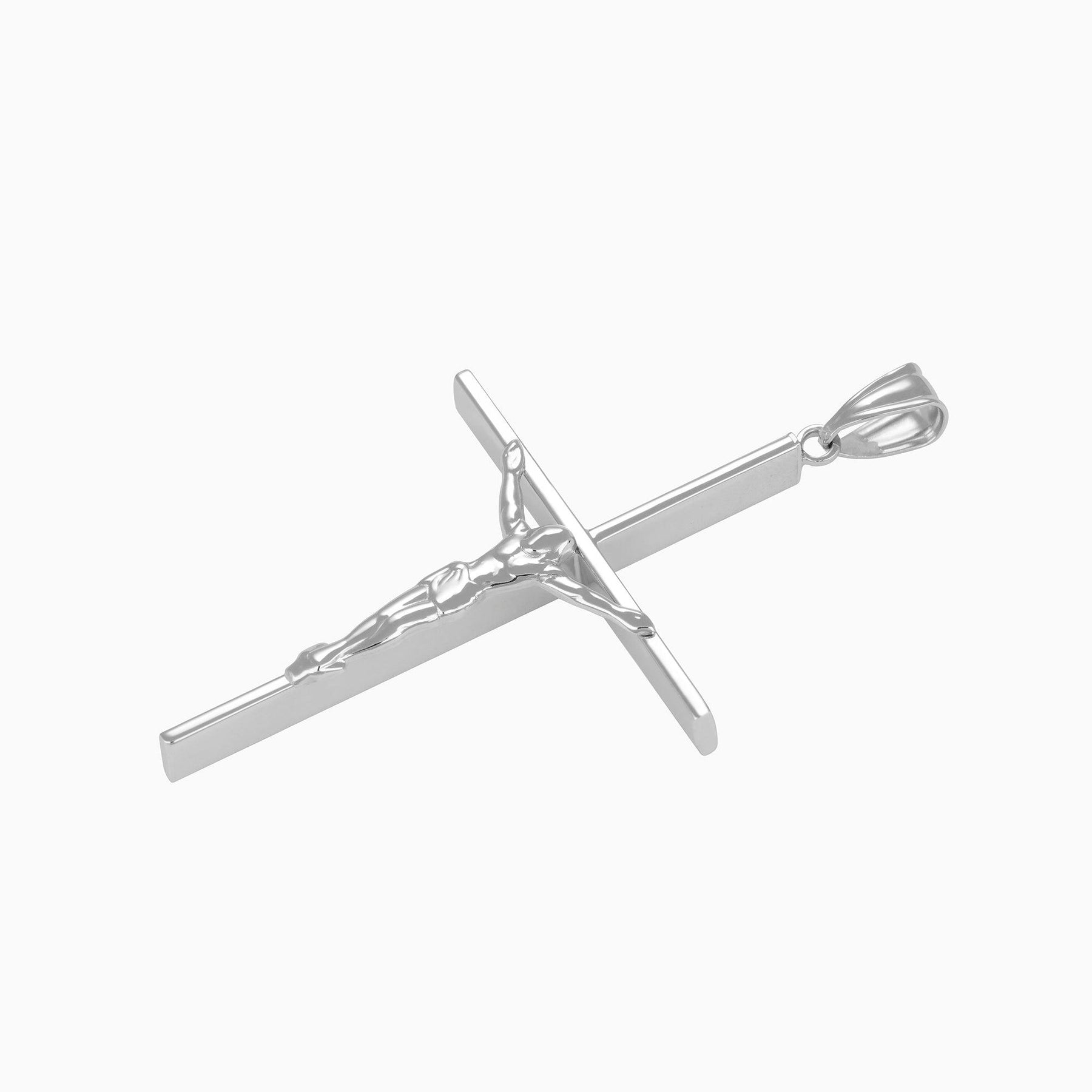 Dije Cruz con Cristo Ultra Light Oro Blanco 14k