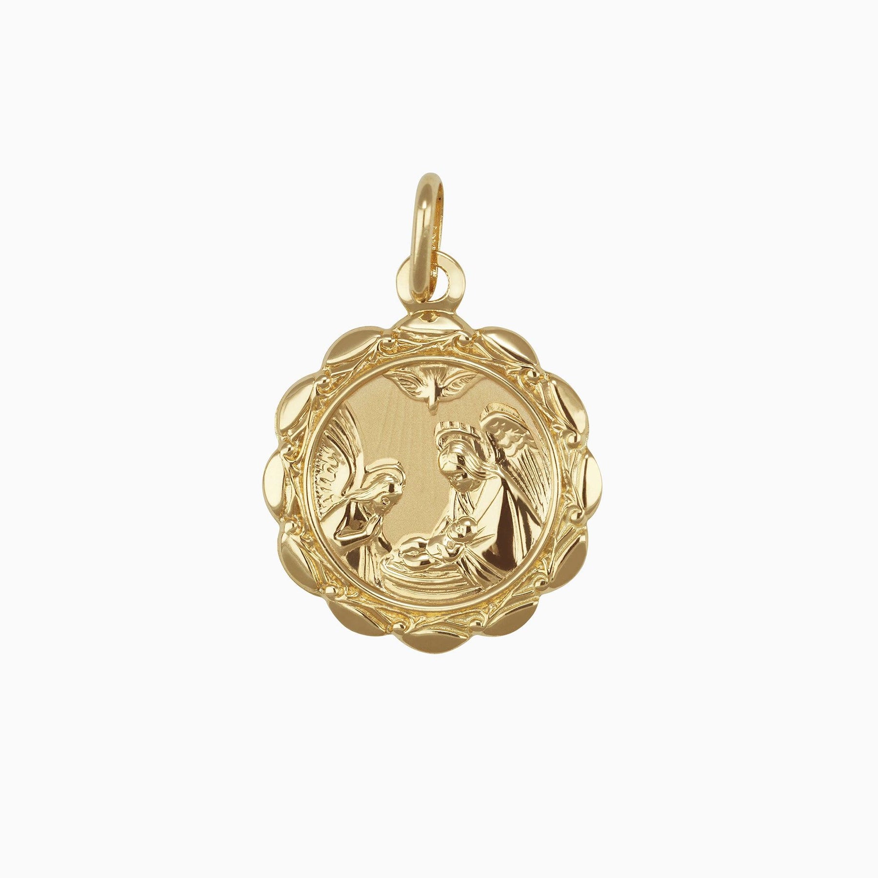 Baptism Medal Pendant & Angels 14k Yellow Gold