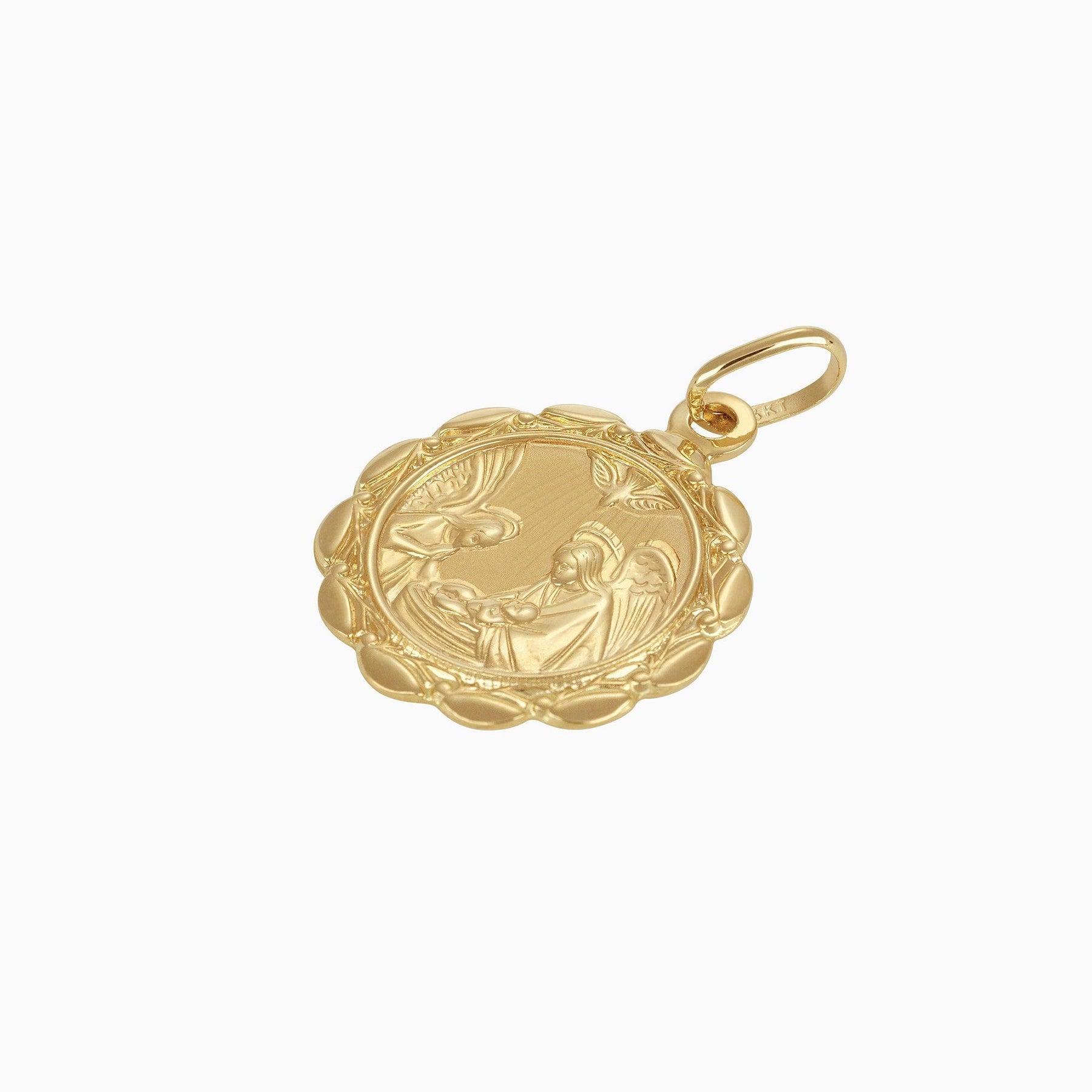Baptism Medal Pendant & Angels 14k Yellow Gold