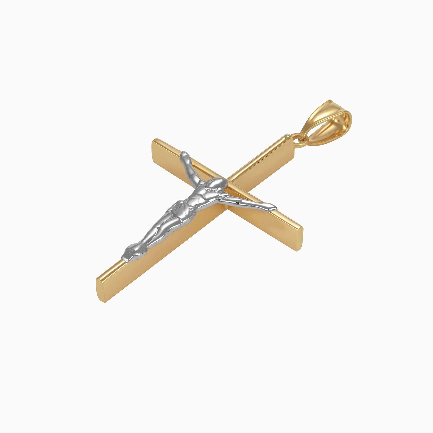 Dije Cruz con Cristo Oro Amarillo & Blanco 14k
