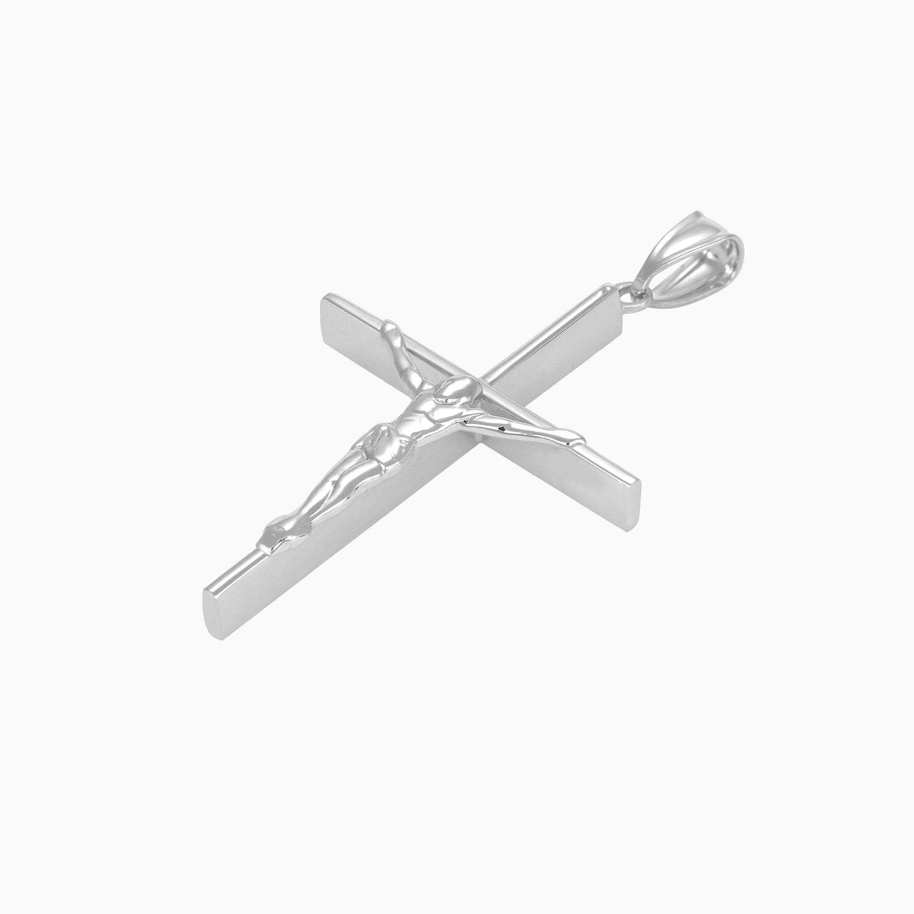 Dije Cruz con Cristo Oro Blanco 14k