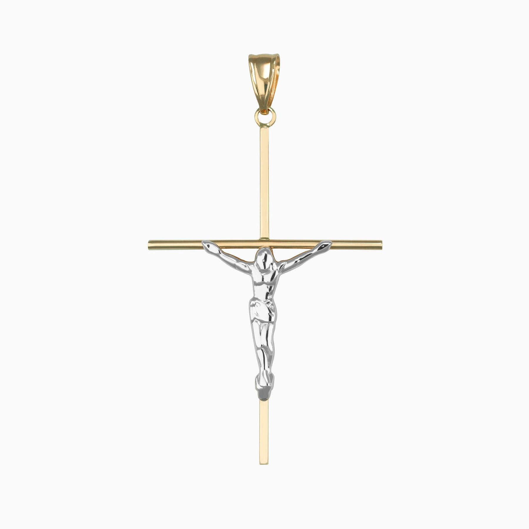 Dije Cruz con Cristo Ultra Light Oro Blanco & Amarillo 14k