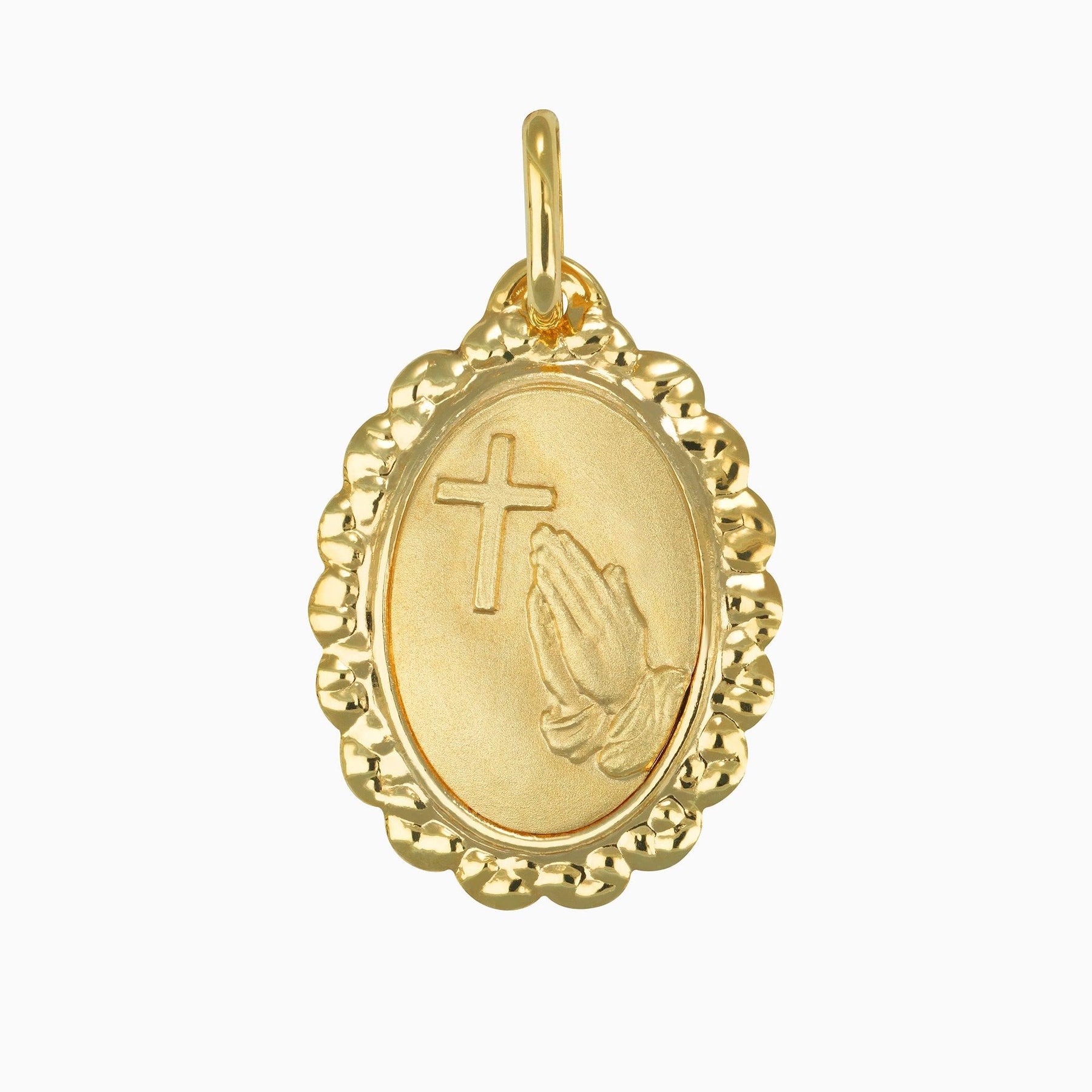 14k Yellow Gold Oval Prayer Medal Pendant