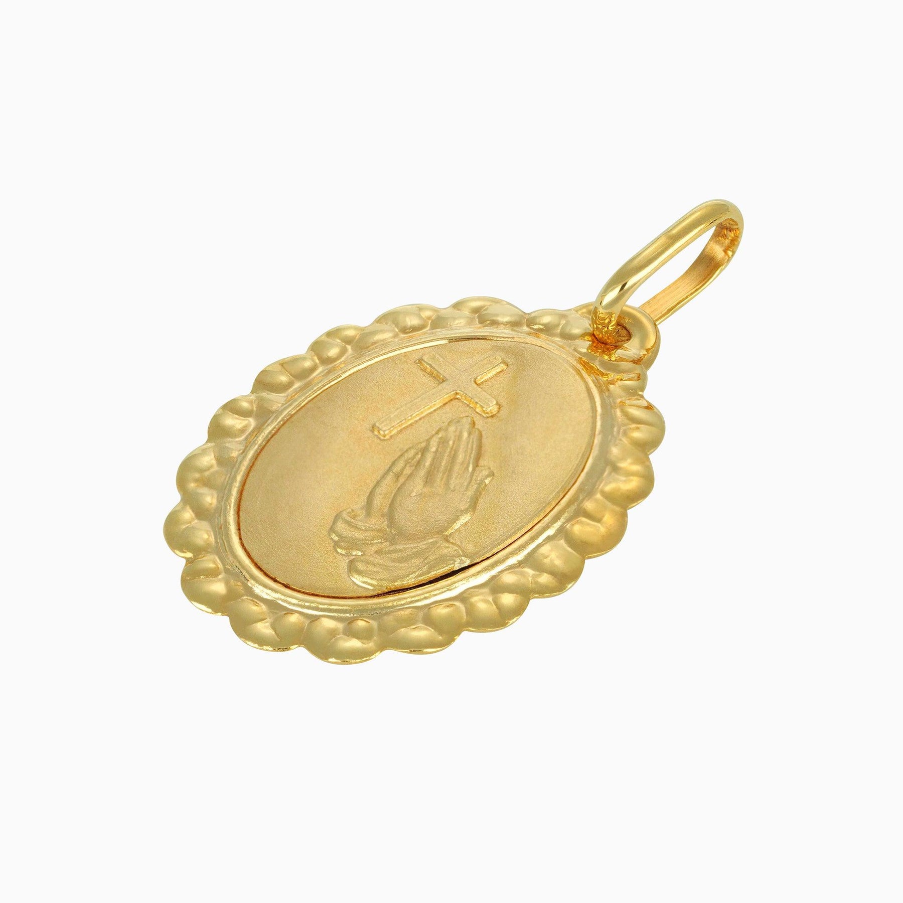 14k Yellow Gold Oval Prayer Medal Pendant