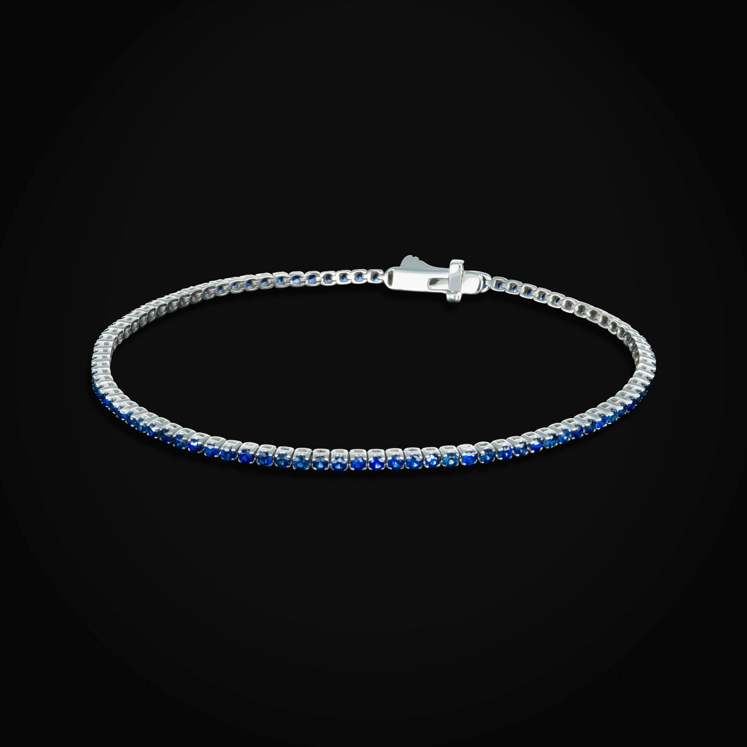 Pulso Tennis Oro Blanco14k con Zafiros Azules + Estuche | esclava de oro | Maestros Joyeros