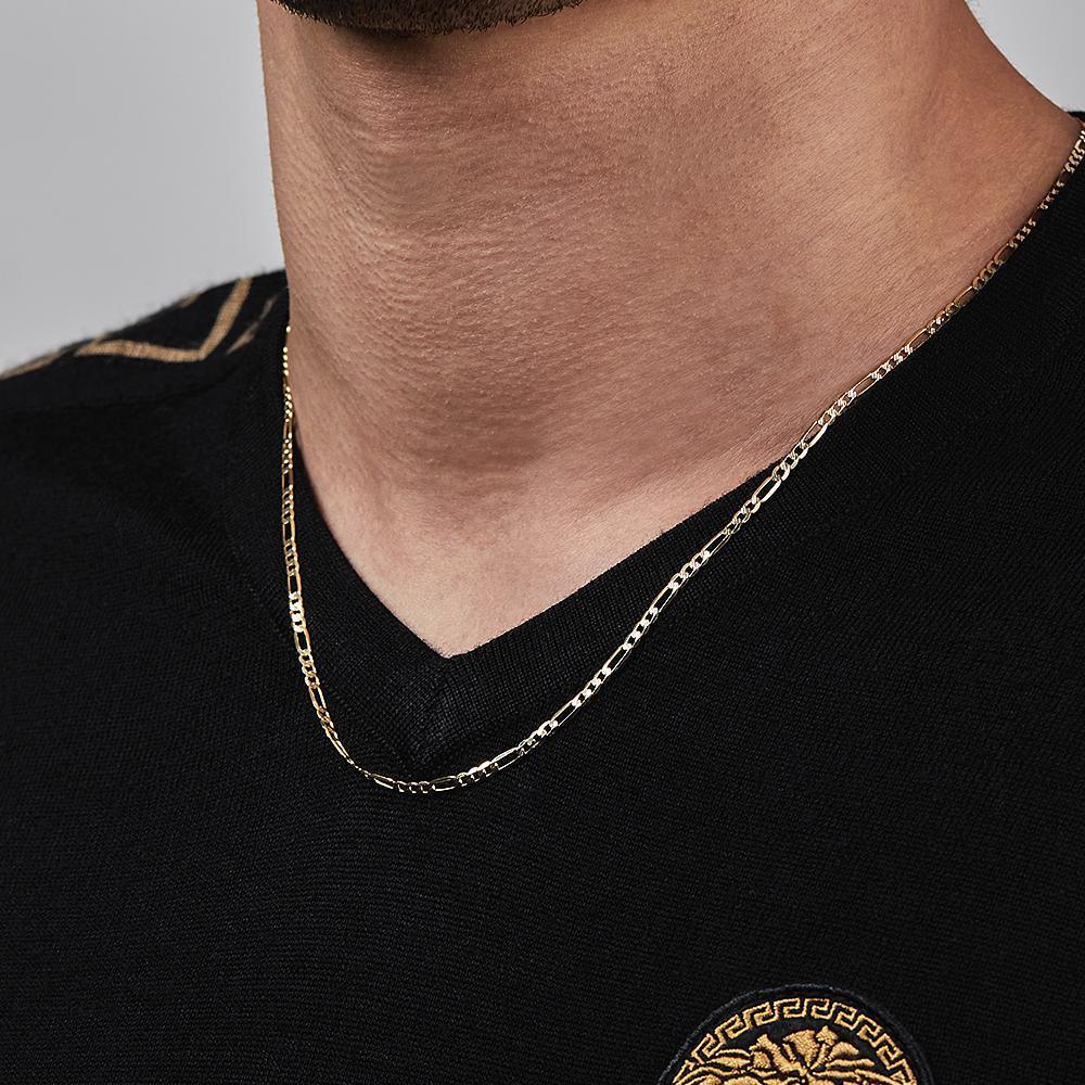 Cadena de Oro 14k Unisex Tejido Fígaro Diamantado Rodio
