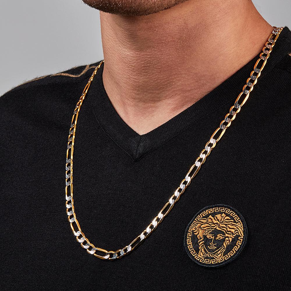 Cadena de Oro 14k Unisex Tejido Fígaro Diamantado Rodio